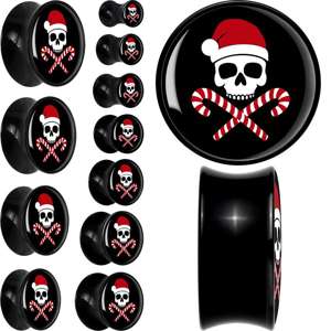 Santa Pirate Candy Cane Skull Black Acrylic Saddle Plug Set