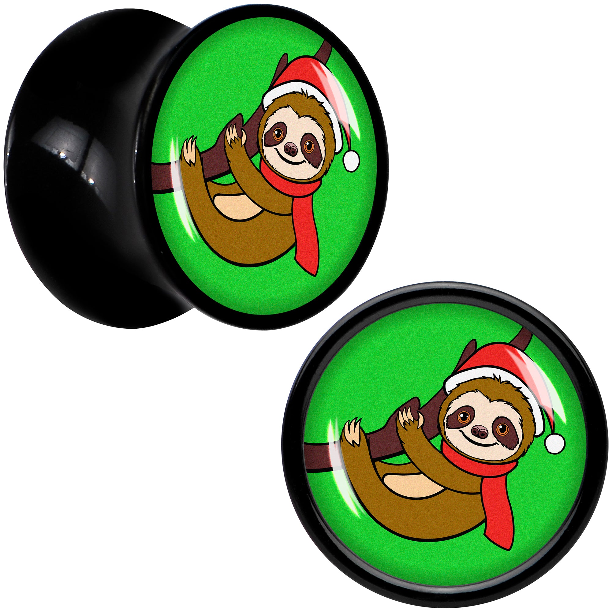 Holiday Santa Sloth Black Acrylic Saddle Plug Set