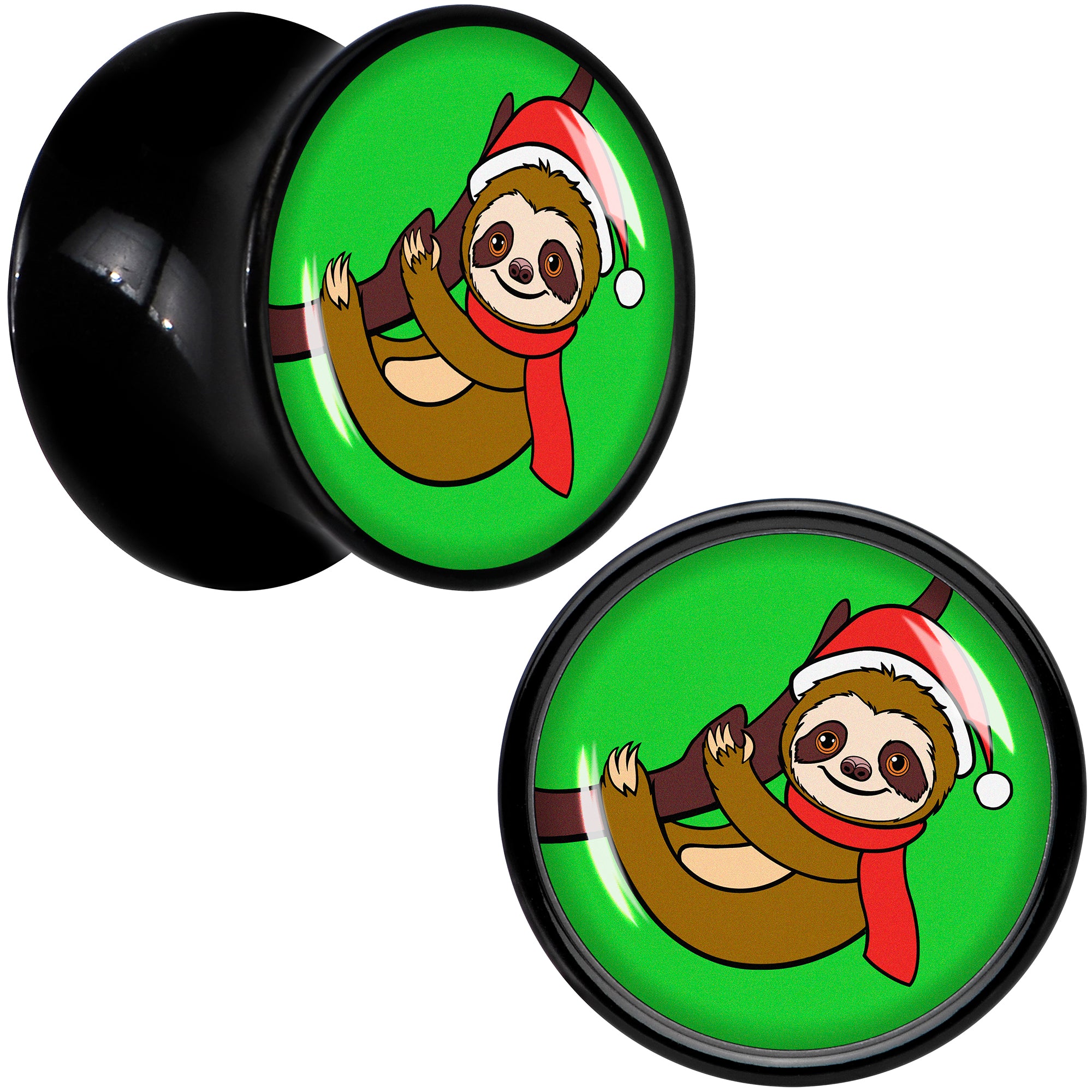 Holiday Santa Sloth Black Acrylic Saddle Plug Set