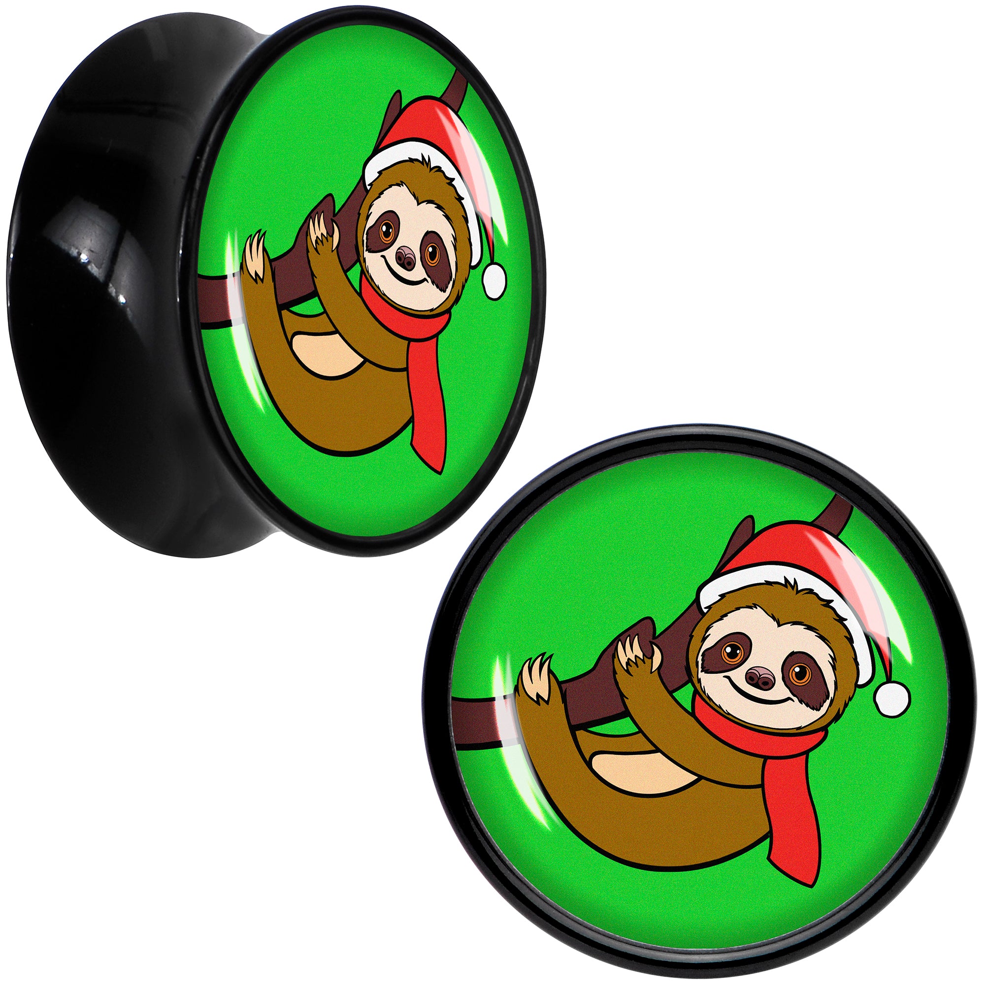 Holiday Santa Sloth Black Acrylic Saddle Plug Set