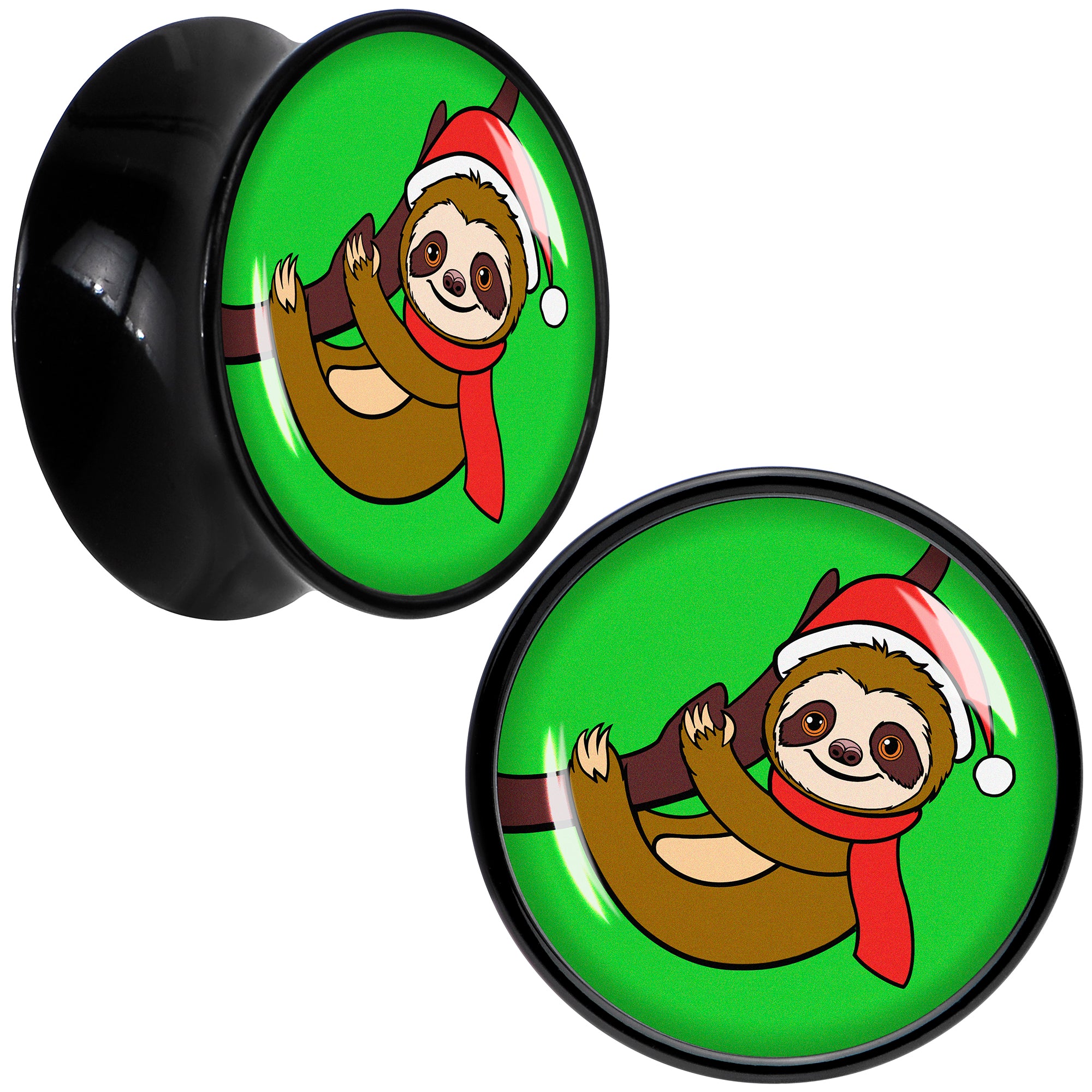 Holiday Santa Sloth Black Acrylic Saddle Plug Set