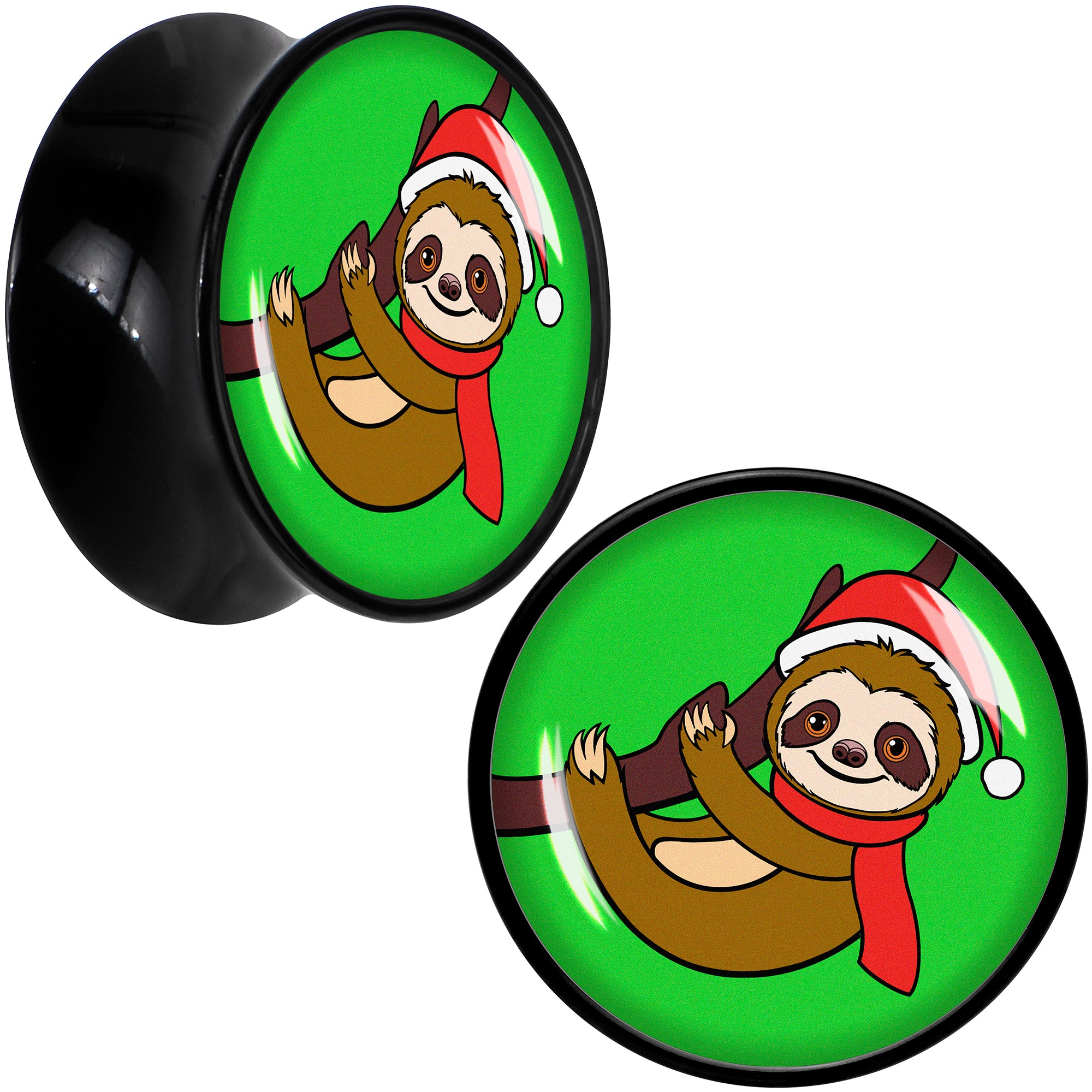 Holiday Santa Sloth Black Acrylic Saddle Plug Set