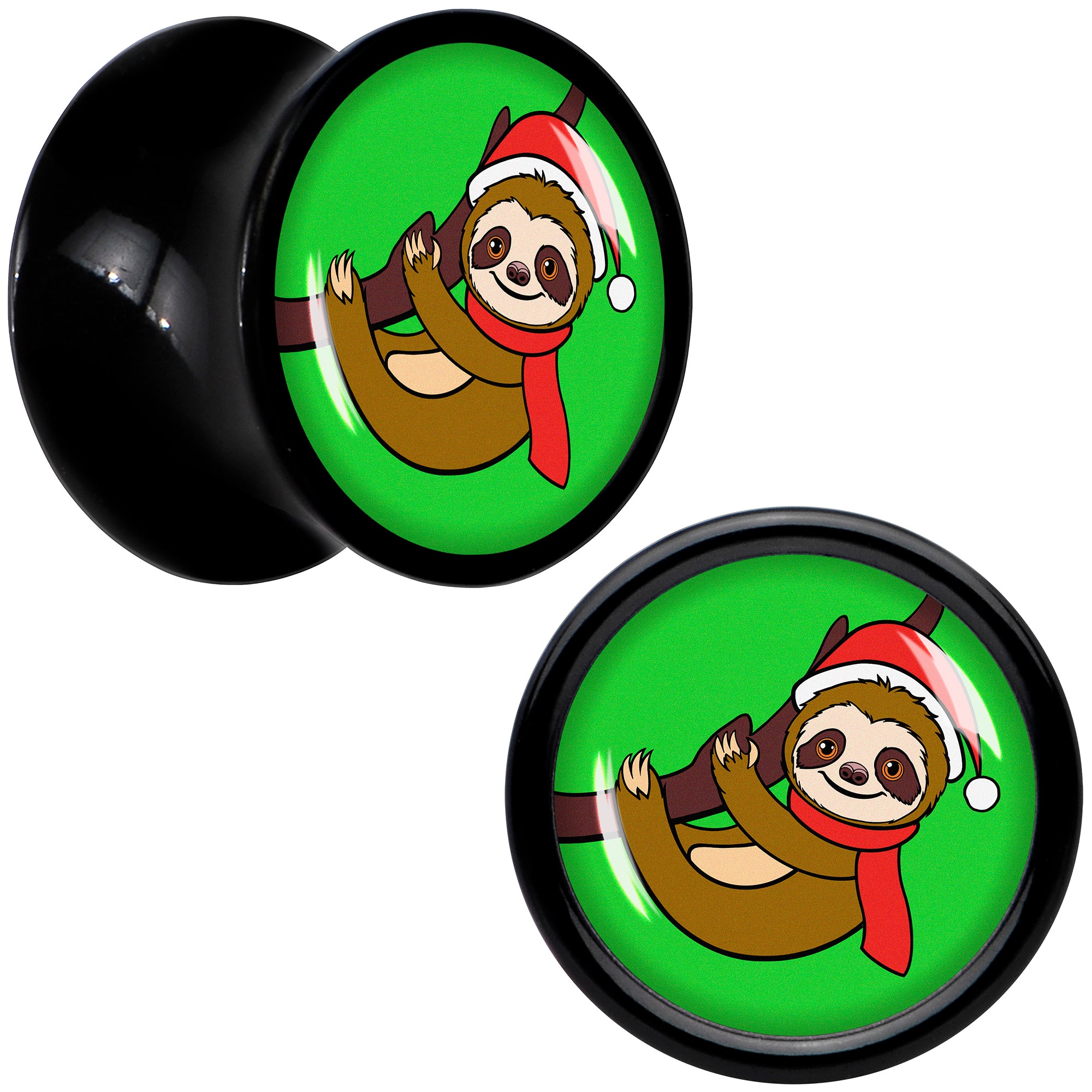 Holiday Santa Sloth Black Acrylic Saddle Plug Set