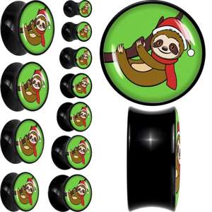 Holiday Santa Sloth Black Acrylic Saddle Plug Set