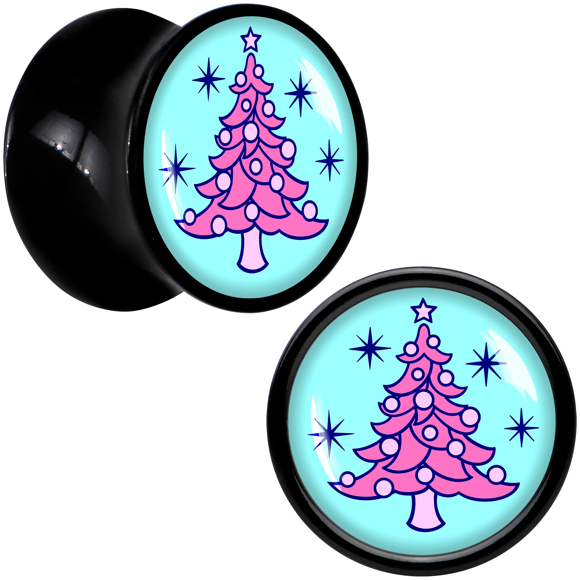 Pastel Christmas Tree Holiday Black Acrylic Saddle Plug Set