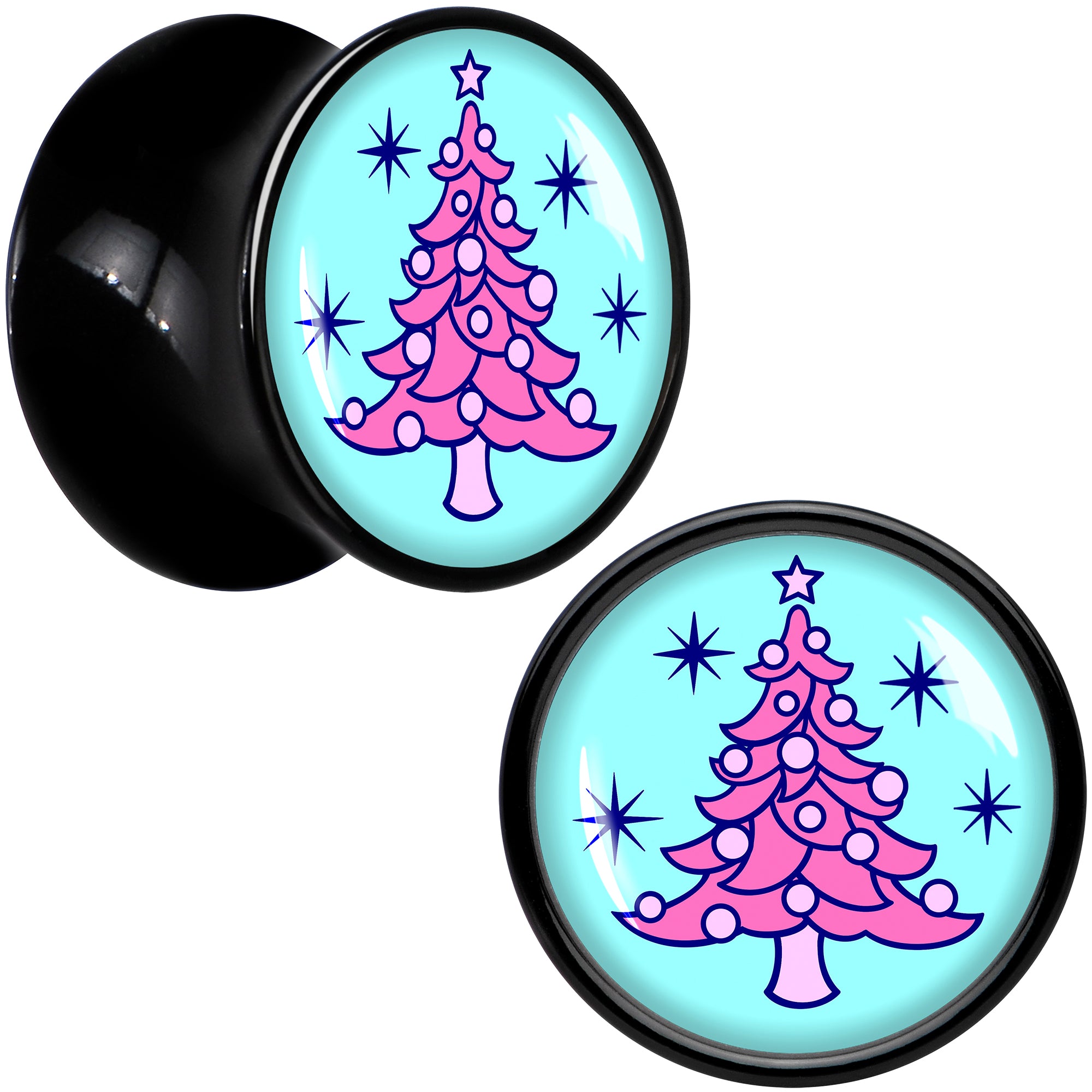 Pastel Christmas Tree Holiday Black Acrylic Saddle Plug Set