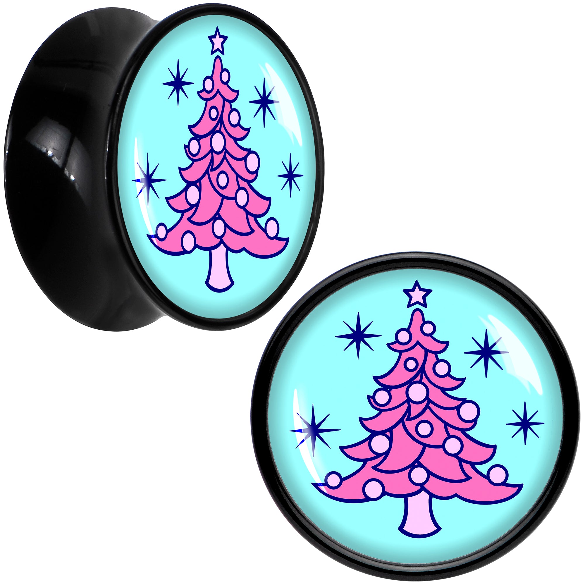 Pastel Christmas Tree Holiday Black Acrylic Saddle Plug Set