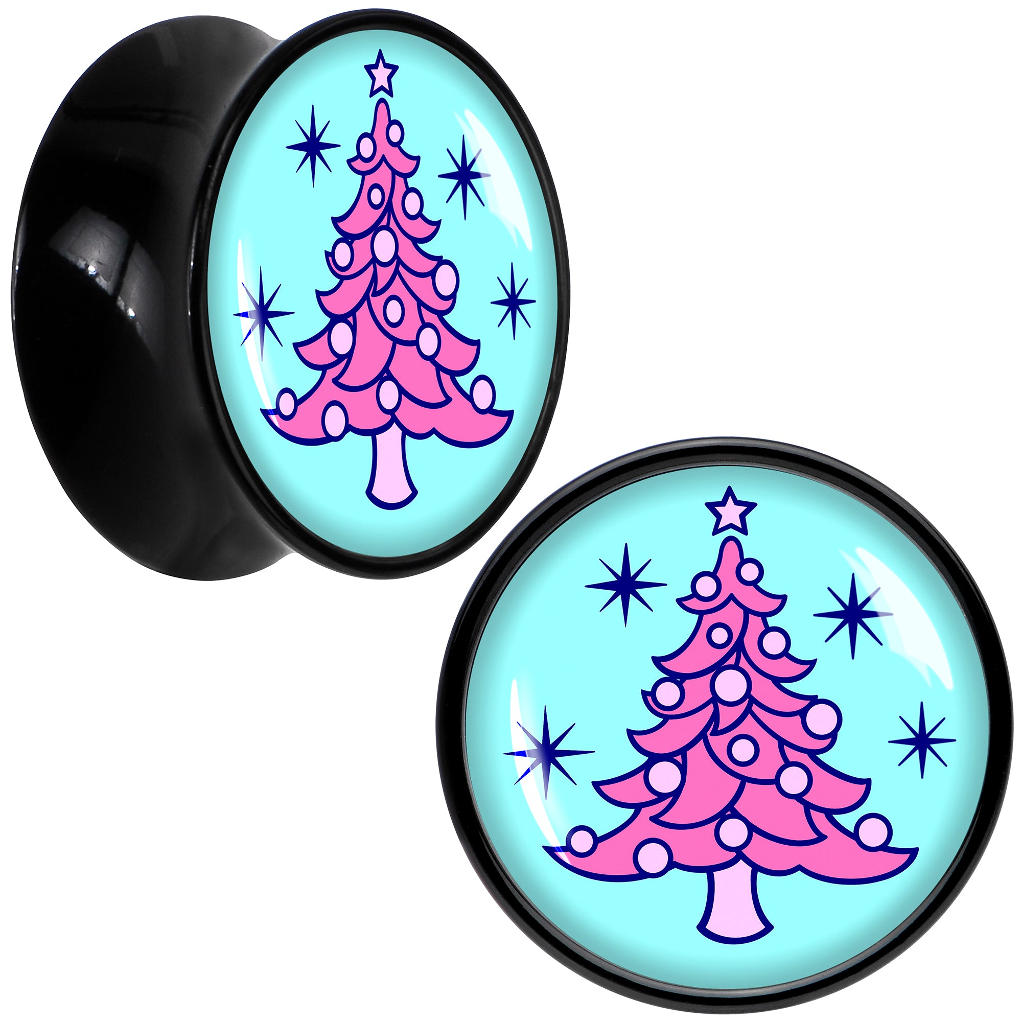 Pastel Christmas Tree Holiday Black Acrylic Saddle Plug Set