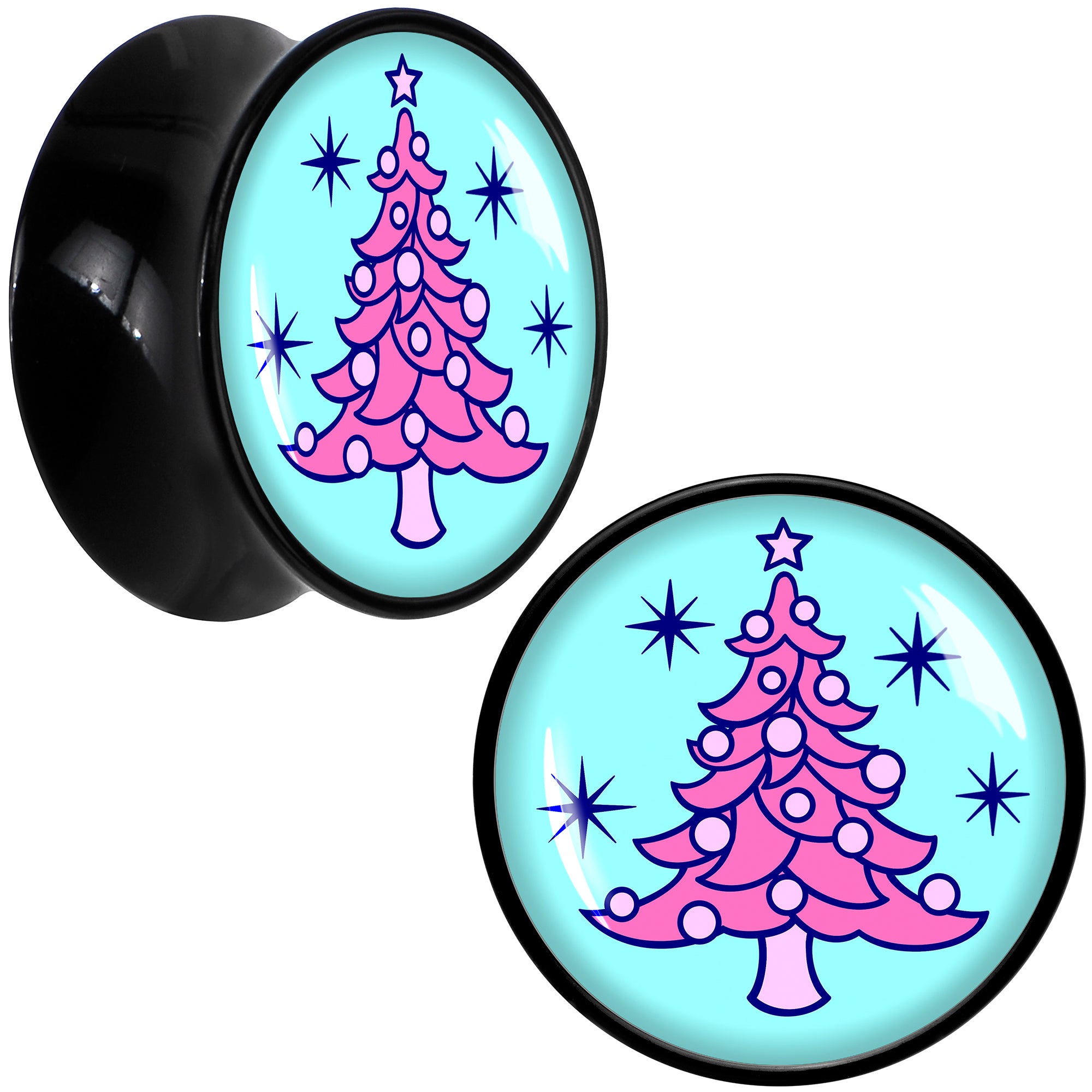 Pastel Christmas Tree Holiday Black Acrylic Saddle Plug Set