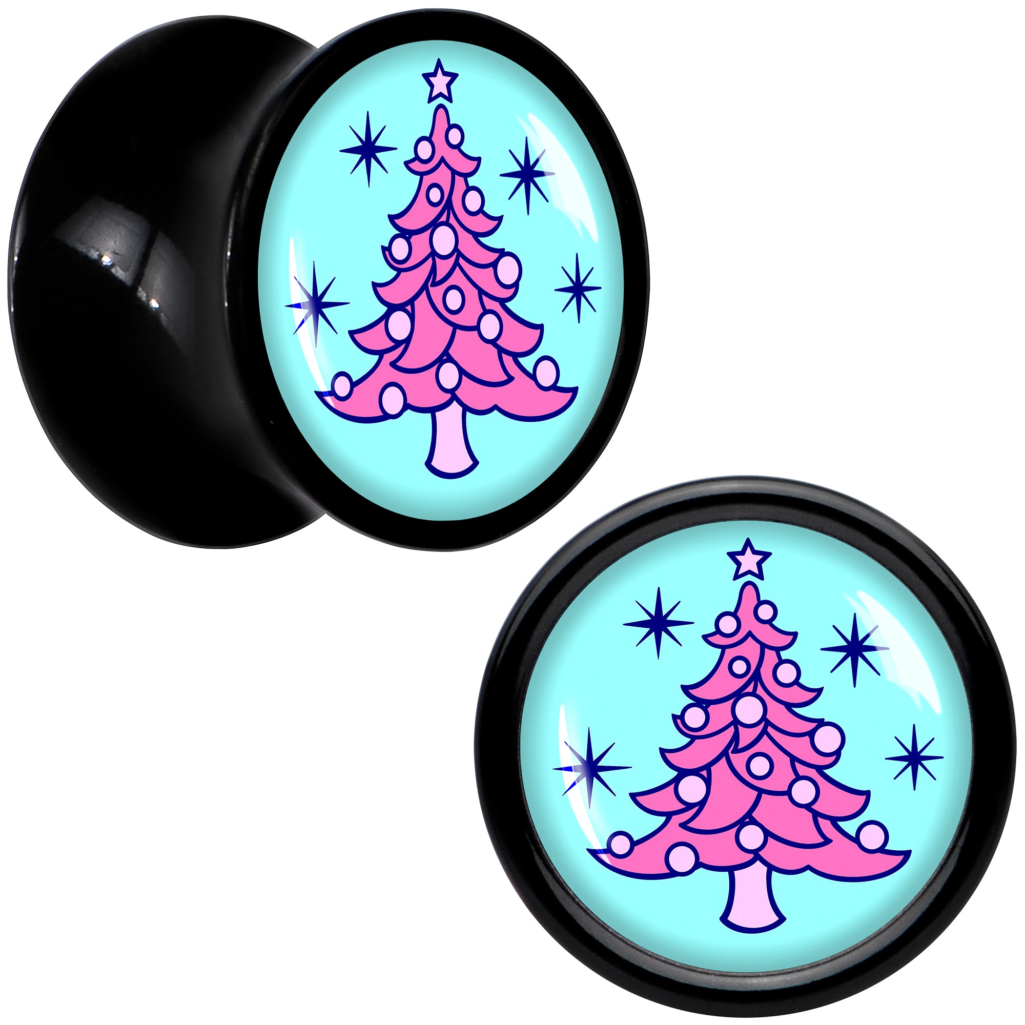 Pastel Christmas Tree Holiday Black Acrylic Saddle Plug Set