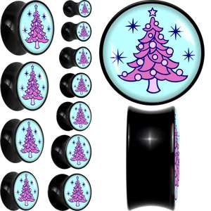 Pastel Christmas Tree Holiday Black Acrylic Saddle Plug Set