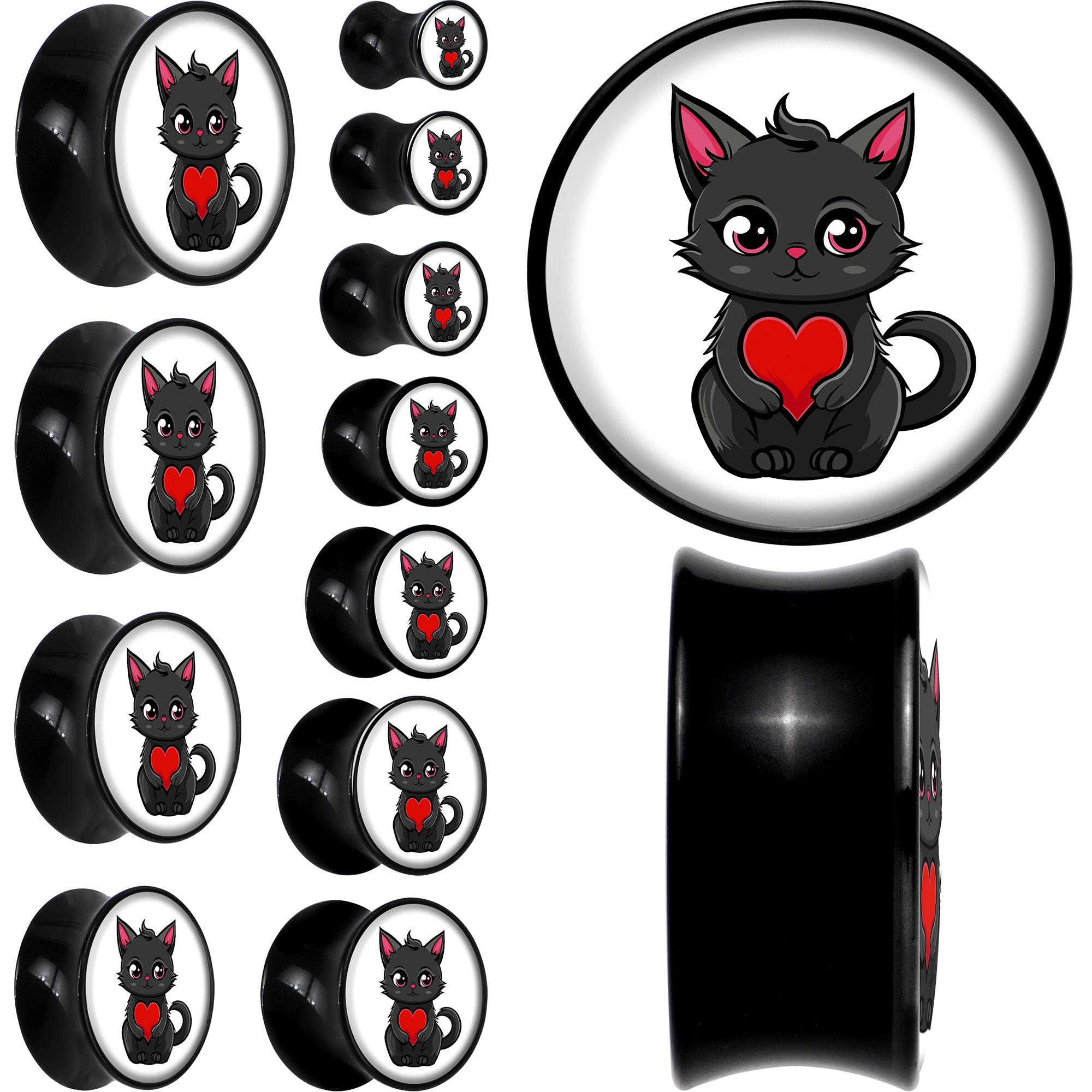 Valentine Cat Black Acrylic Saddle Plug Set