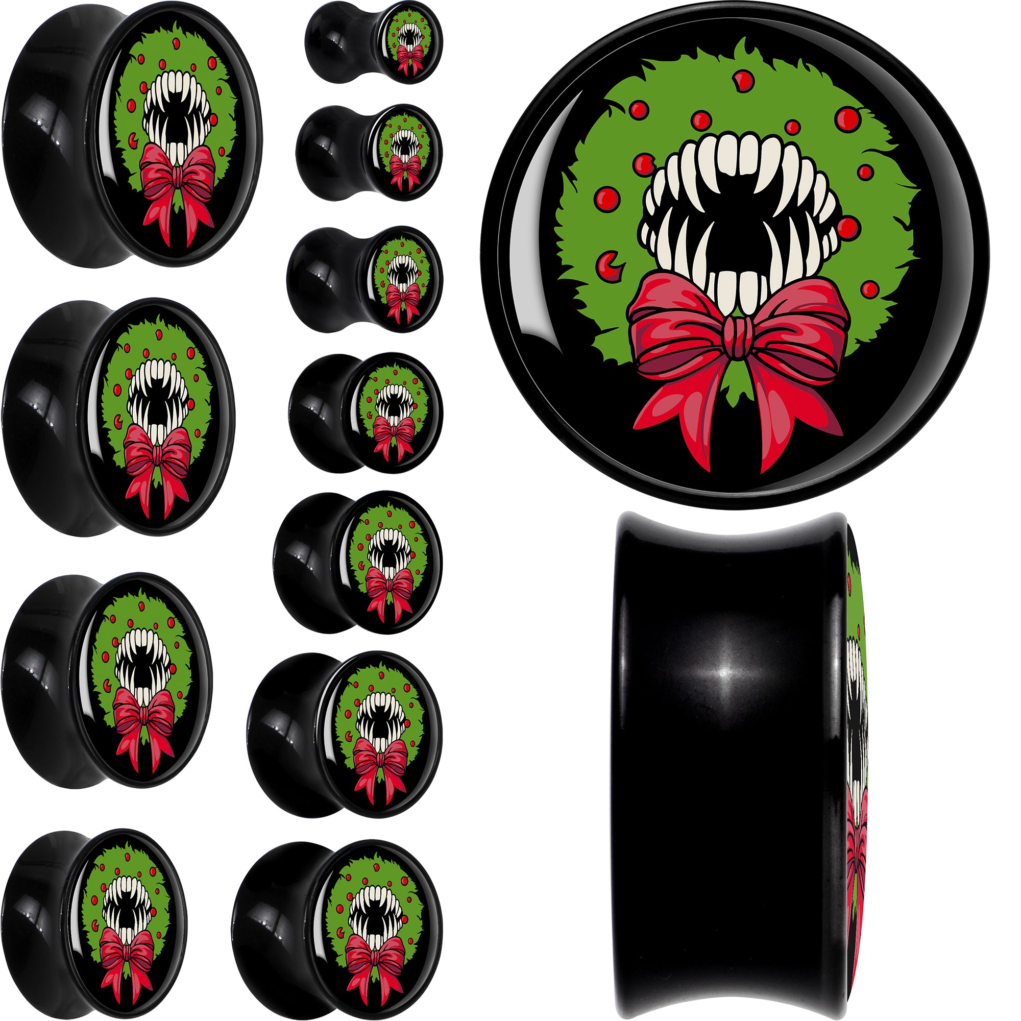 Holiday Vampire Wreath Black Acrylic Saddle Plug Set