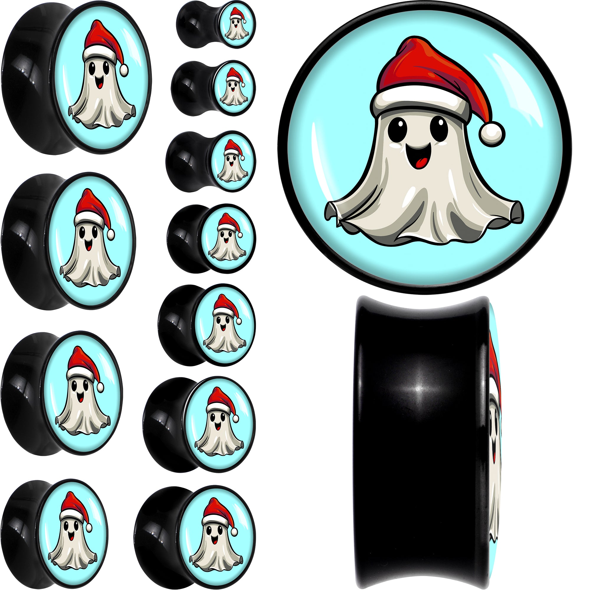 Holiday Christmas Spirit Ghost Black Acrylic Saddle Plug Set