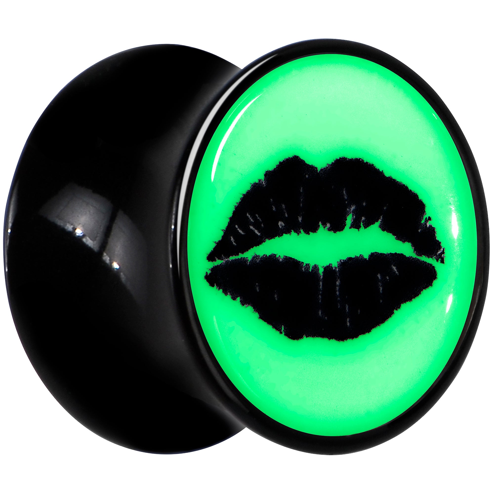 Black Acrylic Lipstick Kiss Glow in Dark Double Flare Plug Set