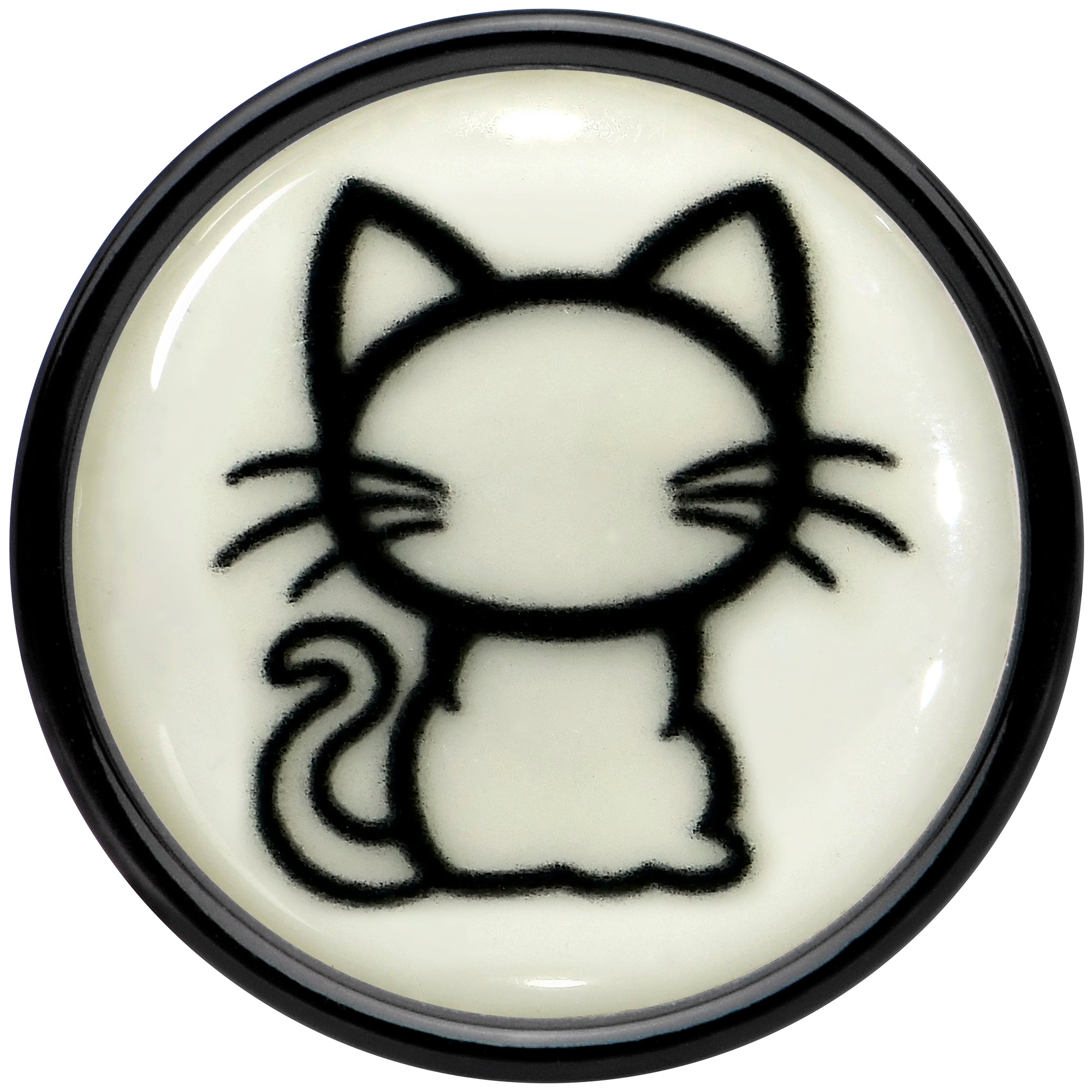 Glow in the Dark Kitty Cat Black Acrylic Saddle Plug Set 8mm to 20mm