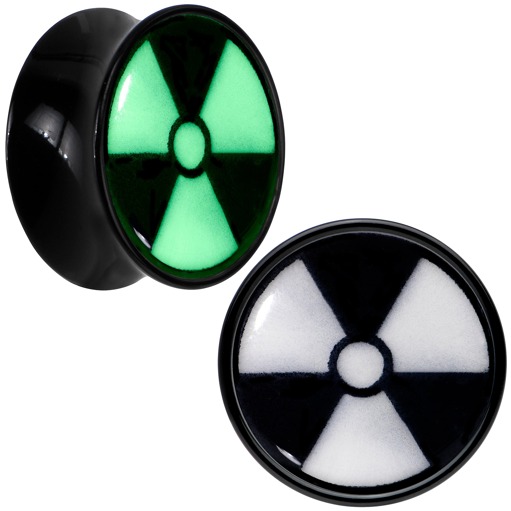 Black Acrylic Radioactive Glow in the Dark Double Flare Plug Set