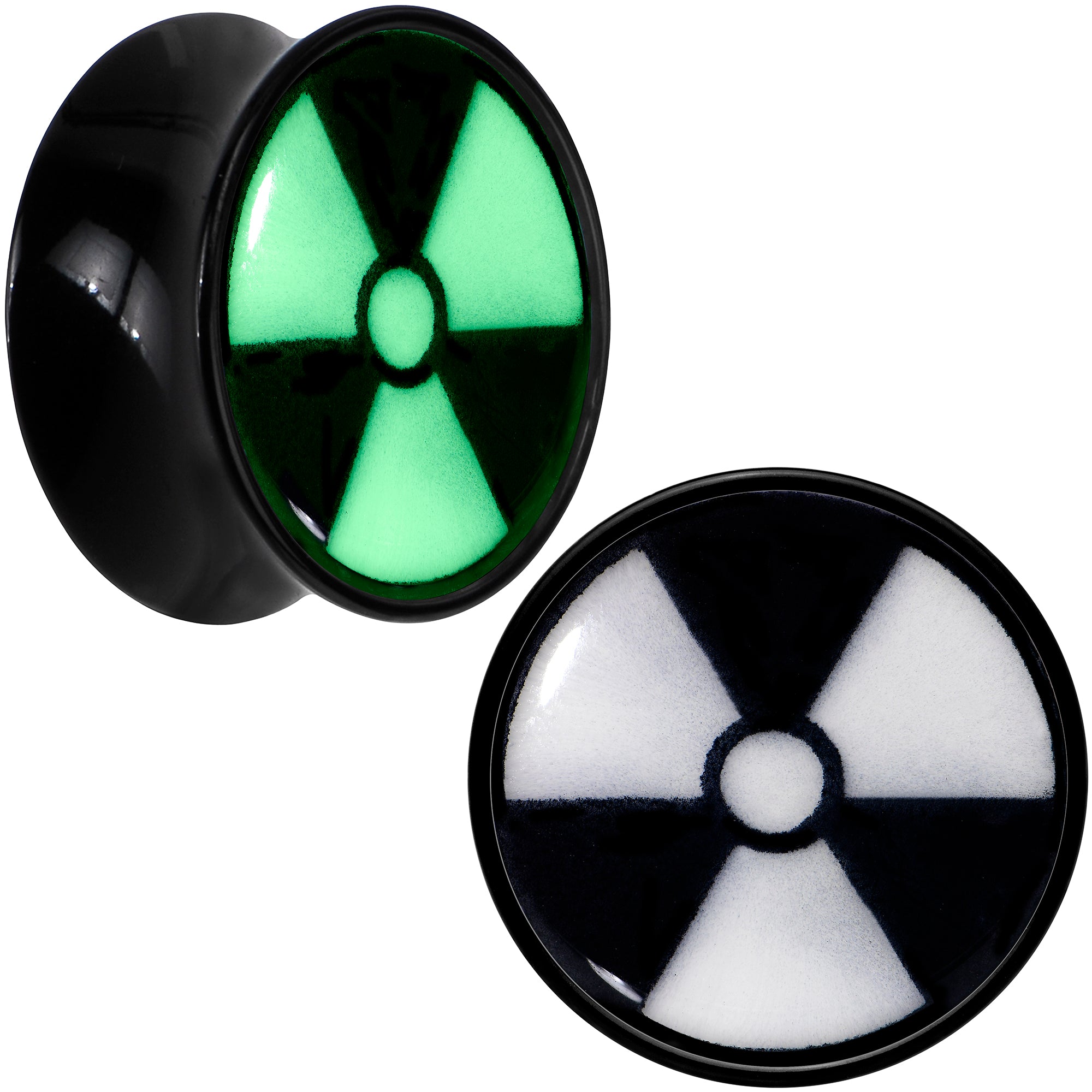 Black Acrylic Radioactive Glow in the Dark Double Flare Plug Set