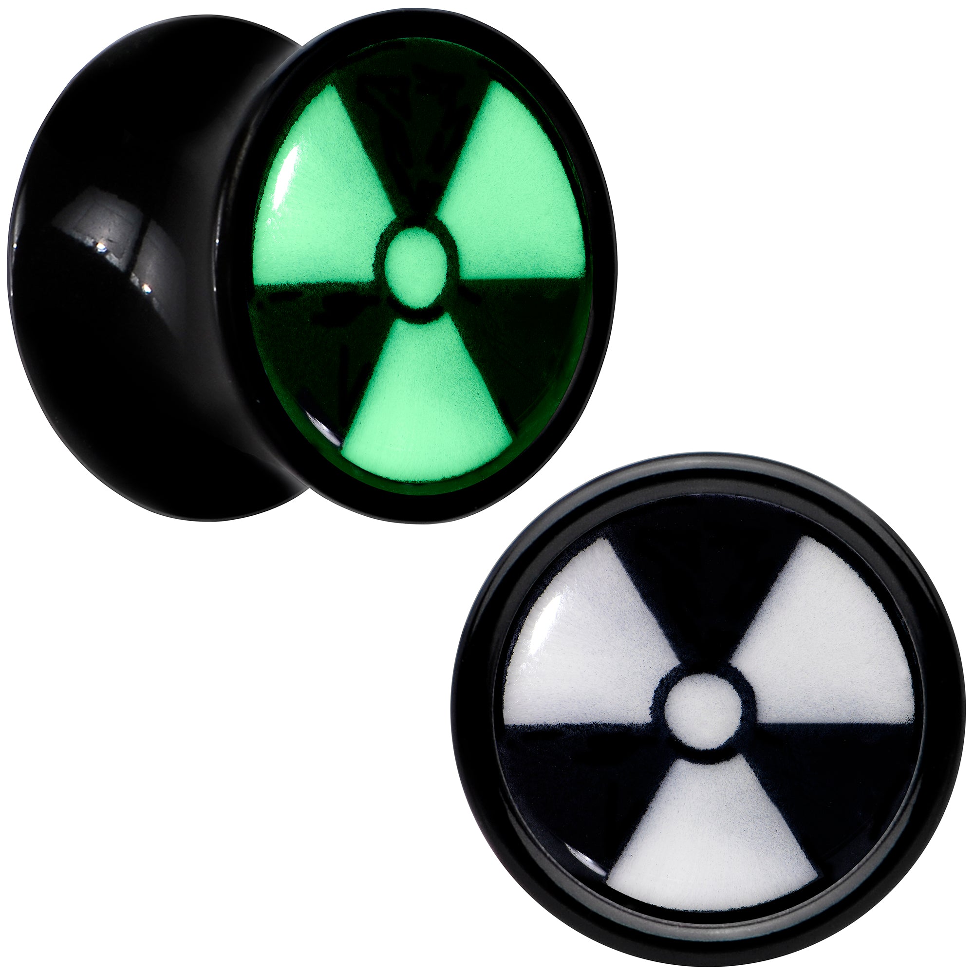 Black Acrylic Radioactive Glow in the Dark Double Flare Plug Set