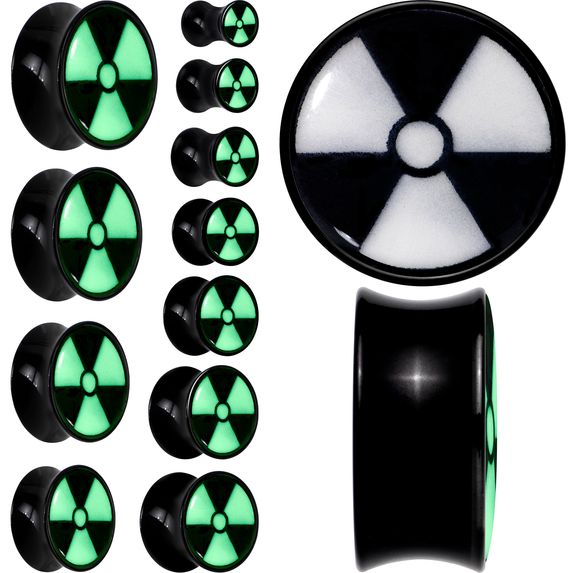 Black Acrylic Radioactive Glow in the Dark Double Flare Plug Set