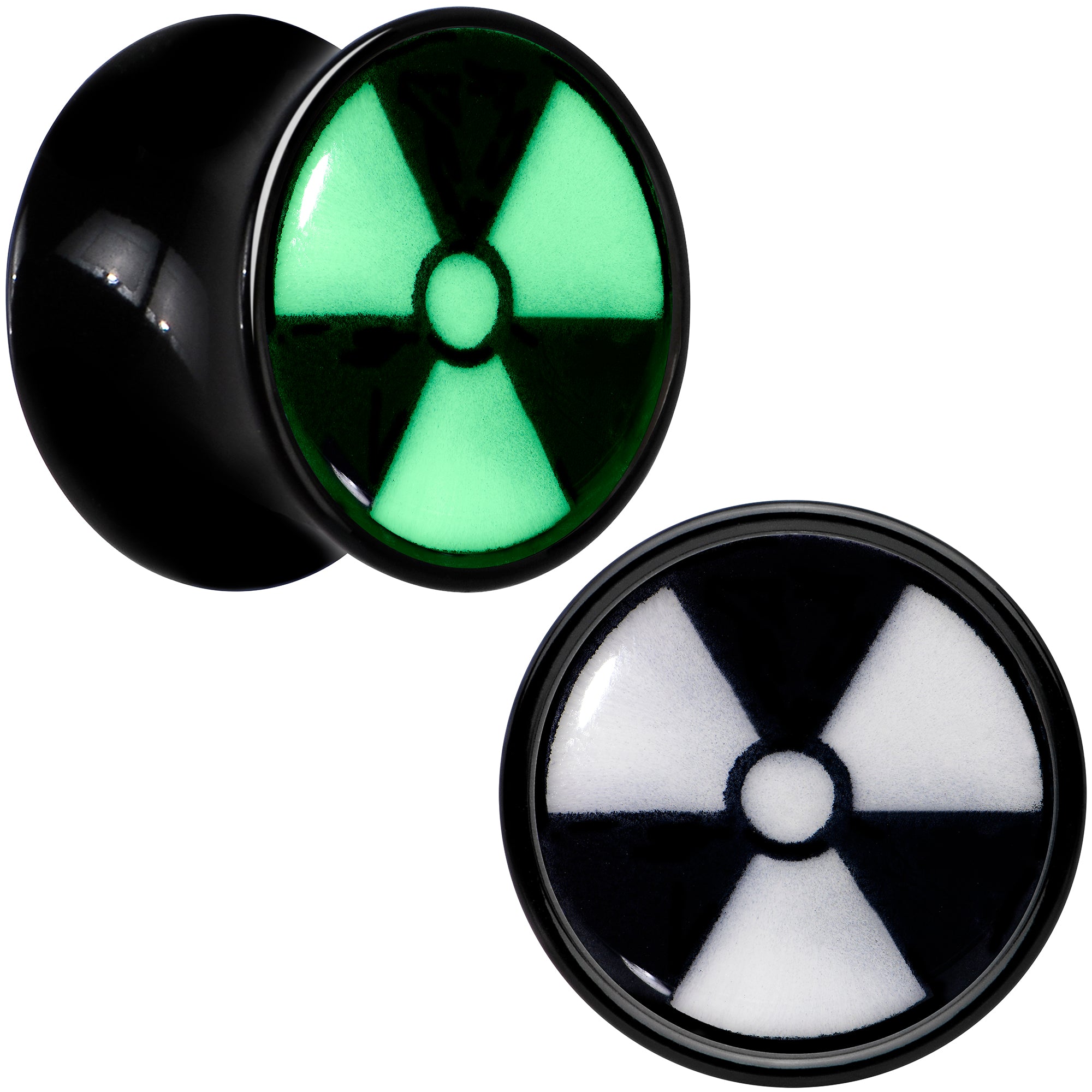 Black Acrylic Radioactive Glow in the Dark Double Flare Plug Set