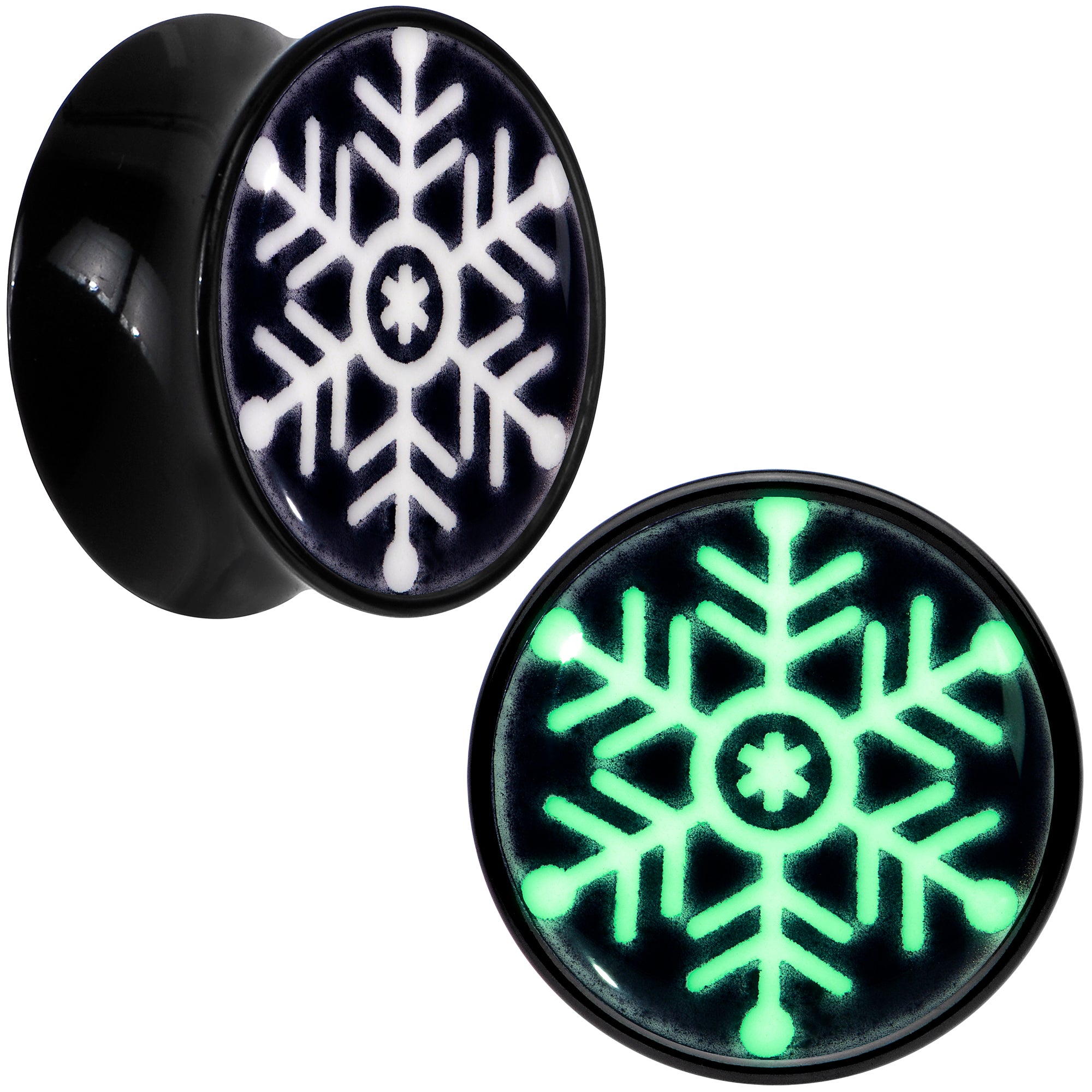 Glow in the Dark Holiday Snowflake Black Acrylic Saddle Plug Set