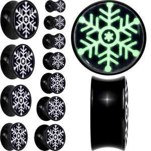 Glow in the Dark Holiday Snowflake Black Acrylic Saddle Plug Set