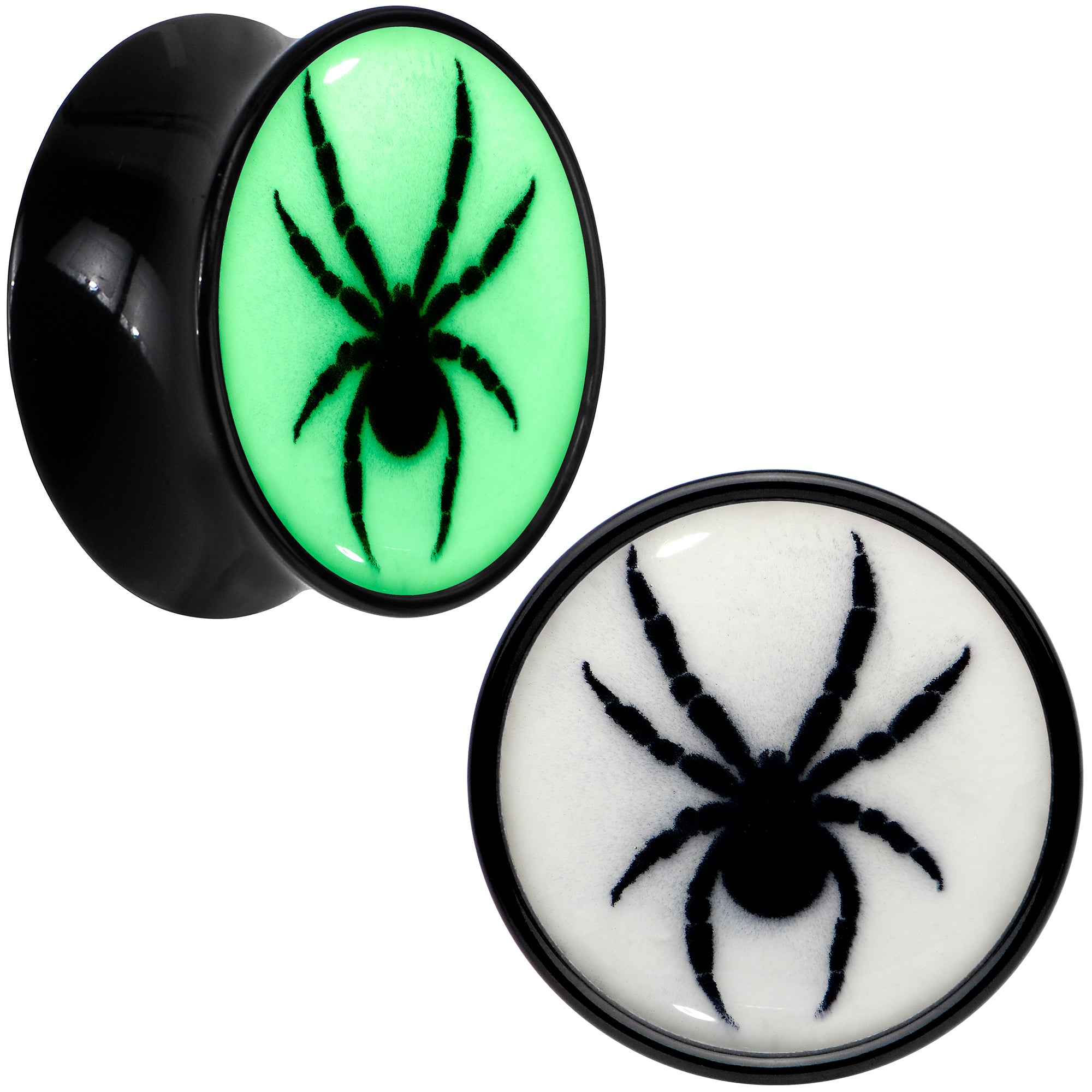 Black Acrylic Widow Spider Glow in the Dark Double Flare Plug Set