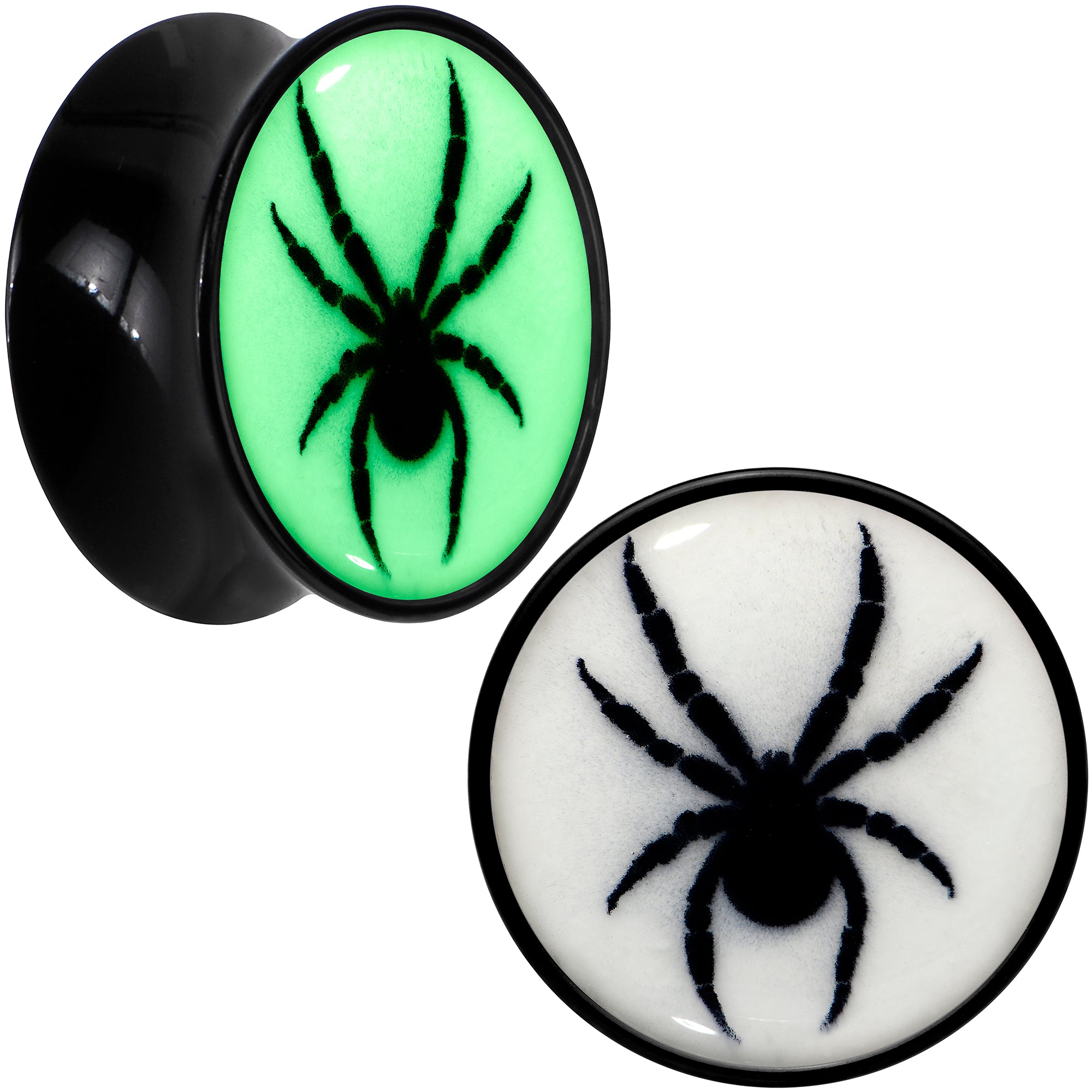 Black Acrylic Widow Spider Glow in the Dark Double Flare Plug Set