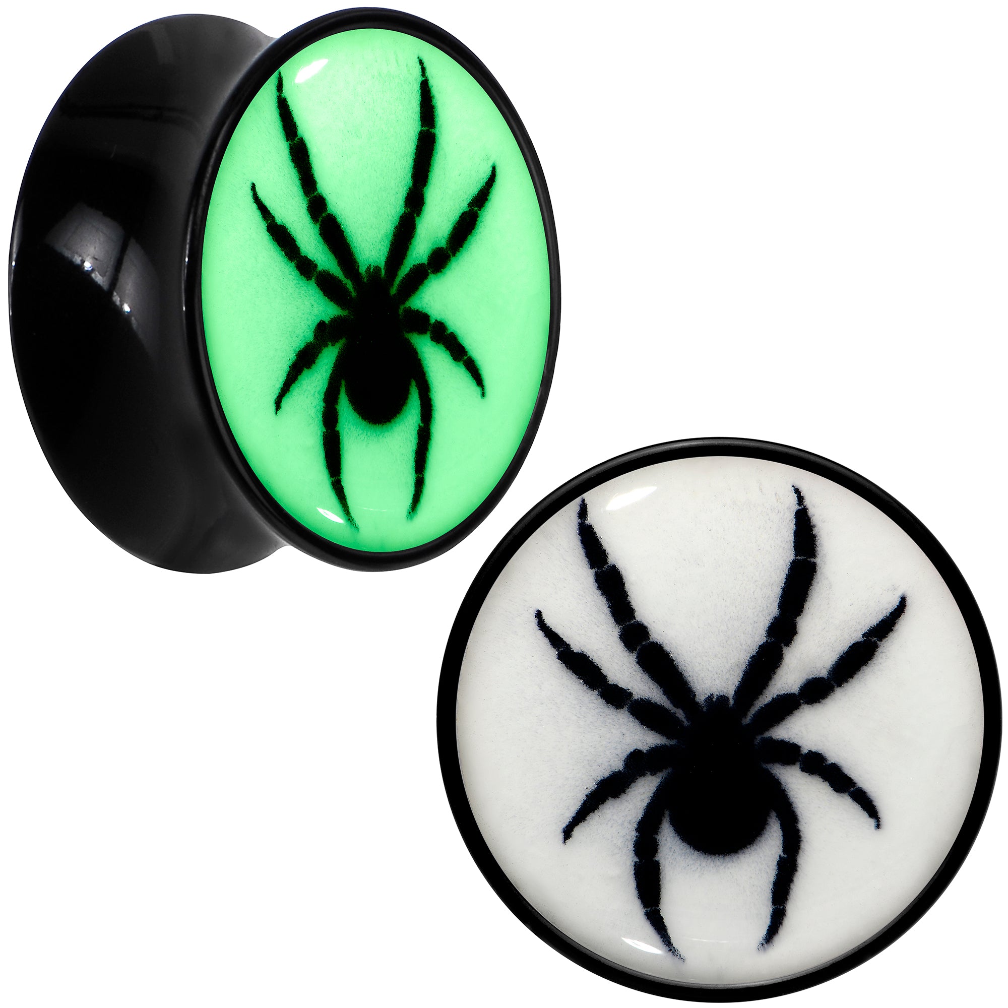 Black Acrylic Widow Spider Glow in the Dark Double Flare Plug Set