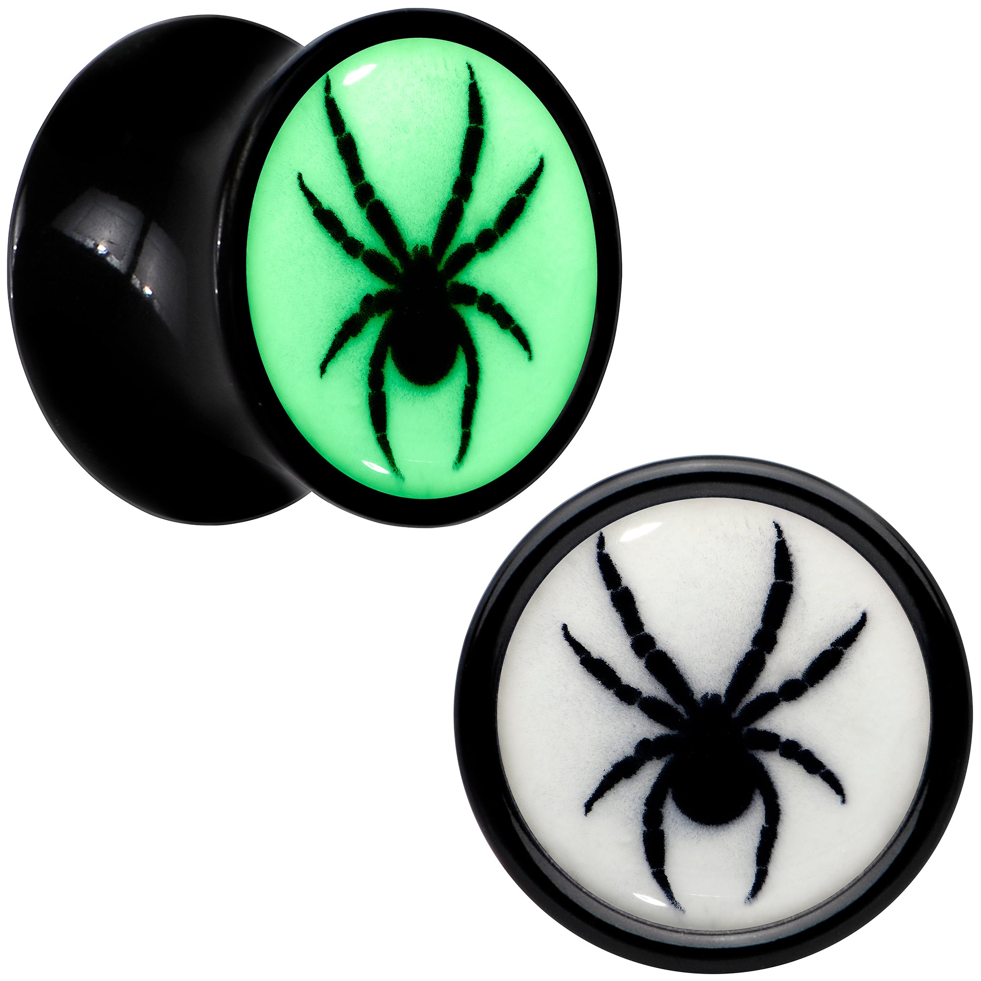 Black Acrylic Widow Spider Glow in the Dark Double Flare Plug Set