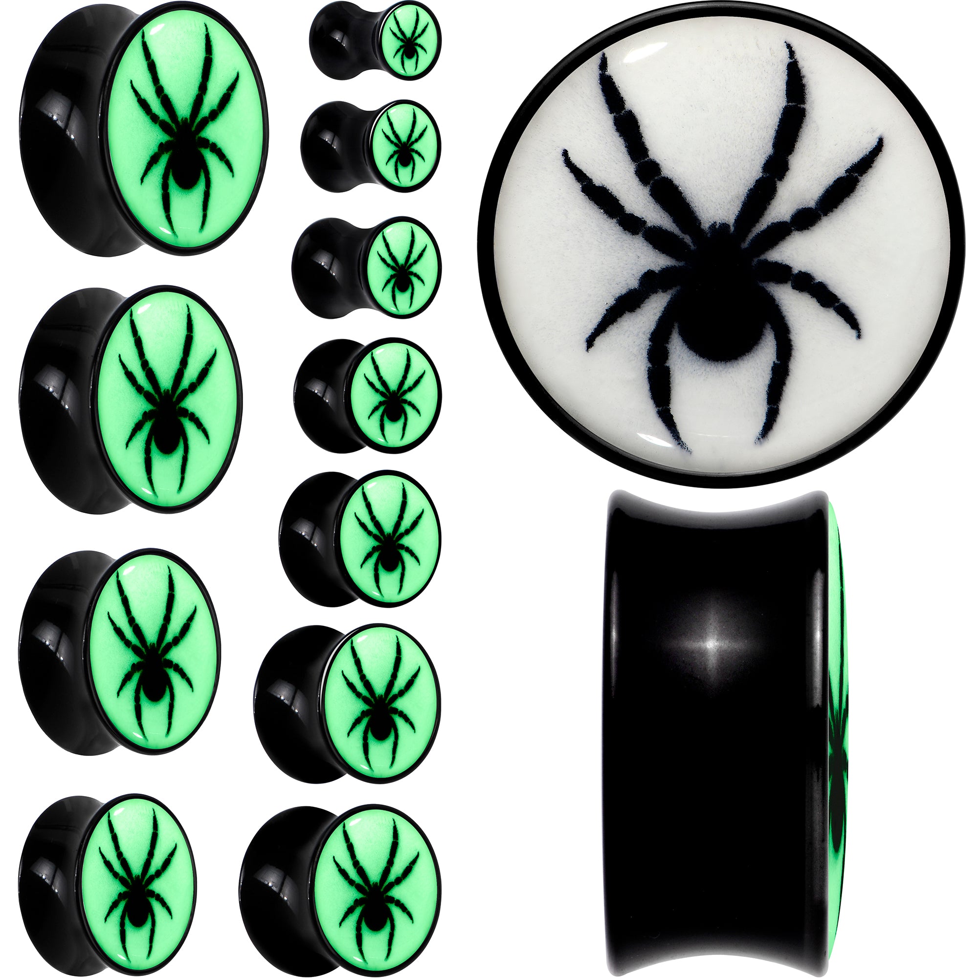 Black Acrylic Widow Spider Glow in the Dark Double Flare Plug Set