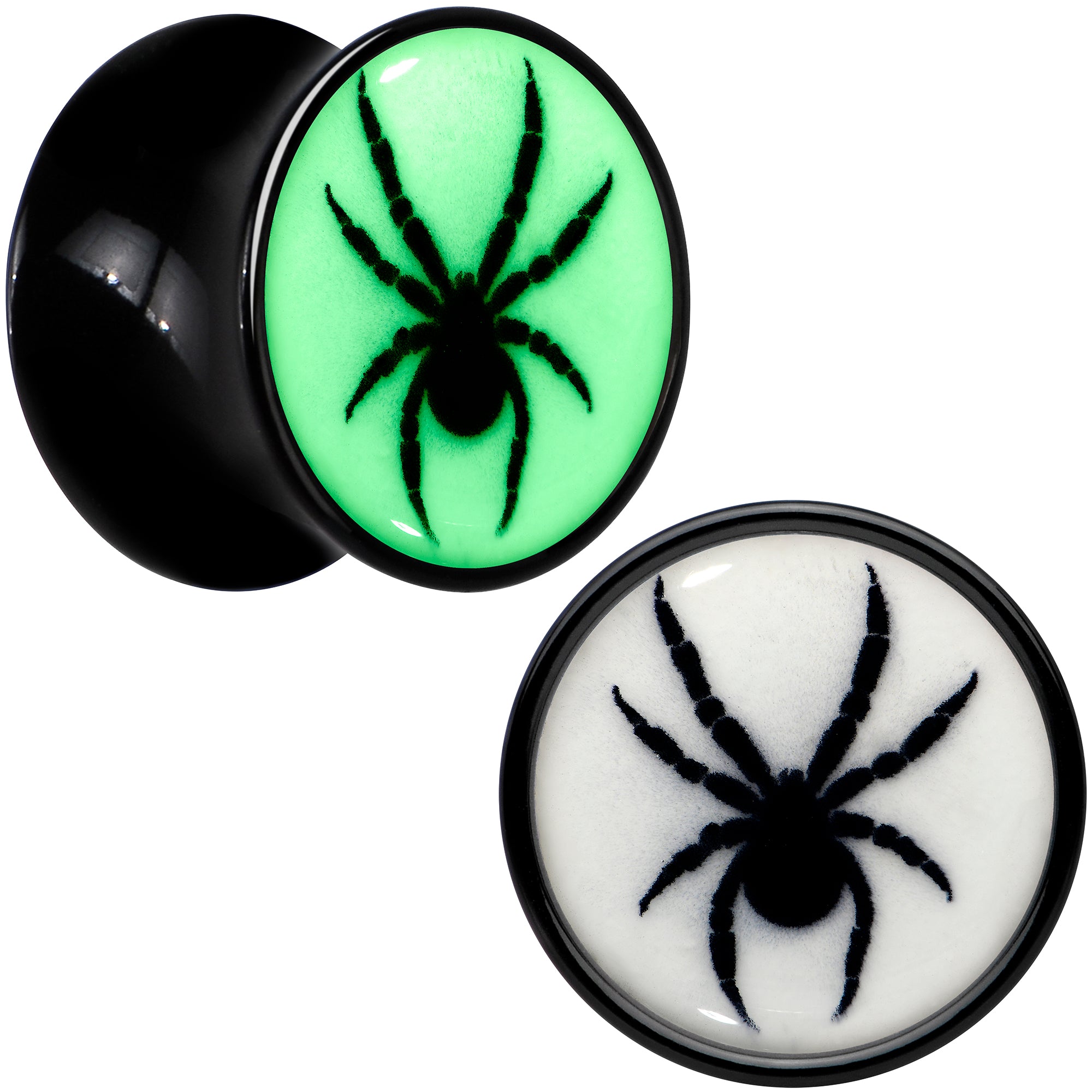 Black Acrylic Widow Spider Glow in the Dark Double Flare Plug Set