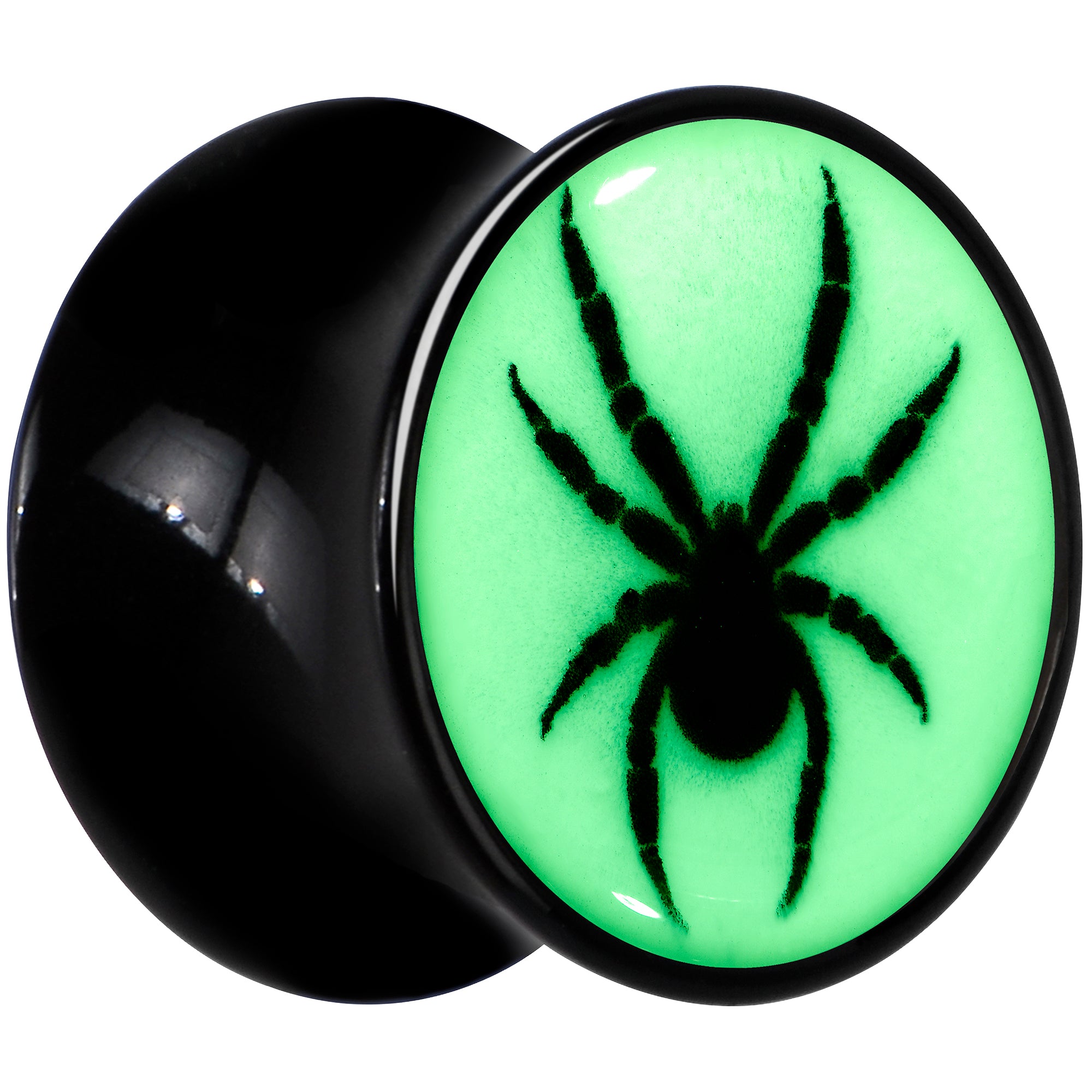 Black Acrylic Widow Spider Glow in the Dark Double Flare Plug Set