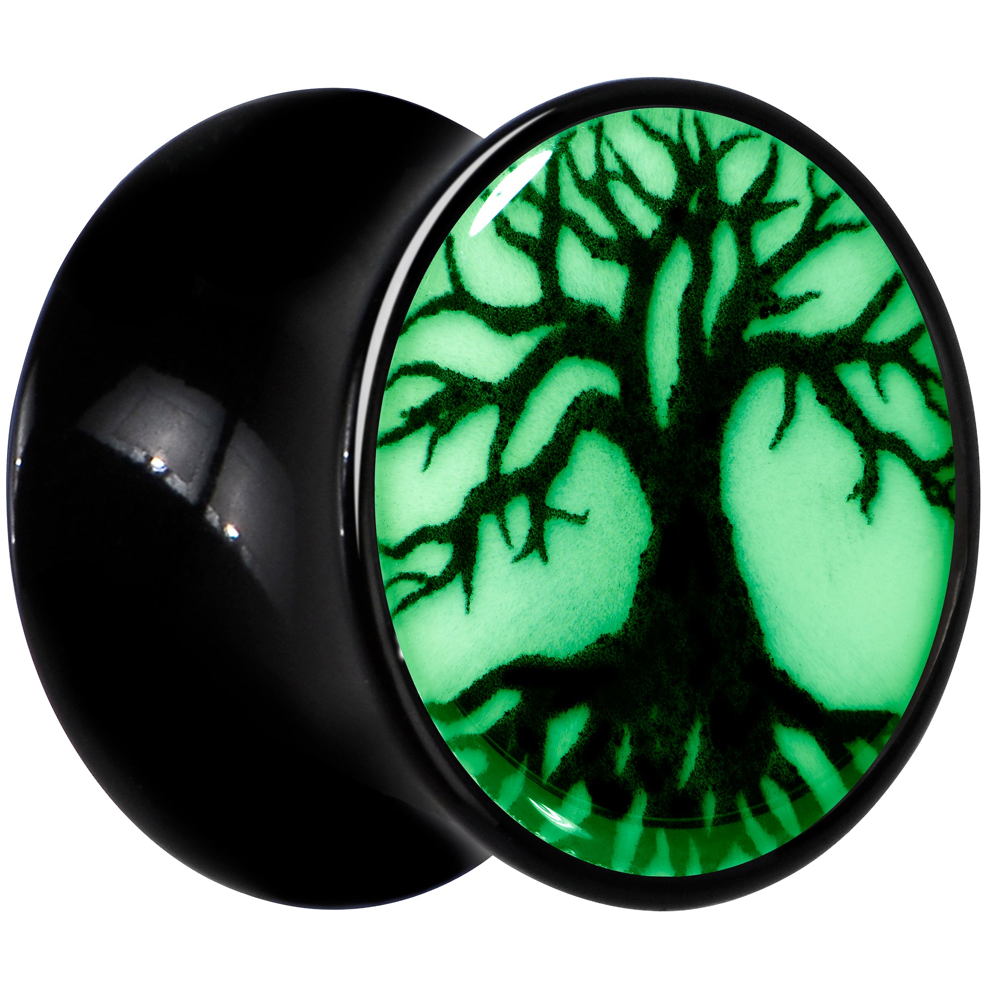 Black Acrylic Tree Of Life Glow in the Dark Double Flare Plug Set