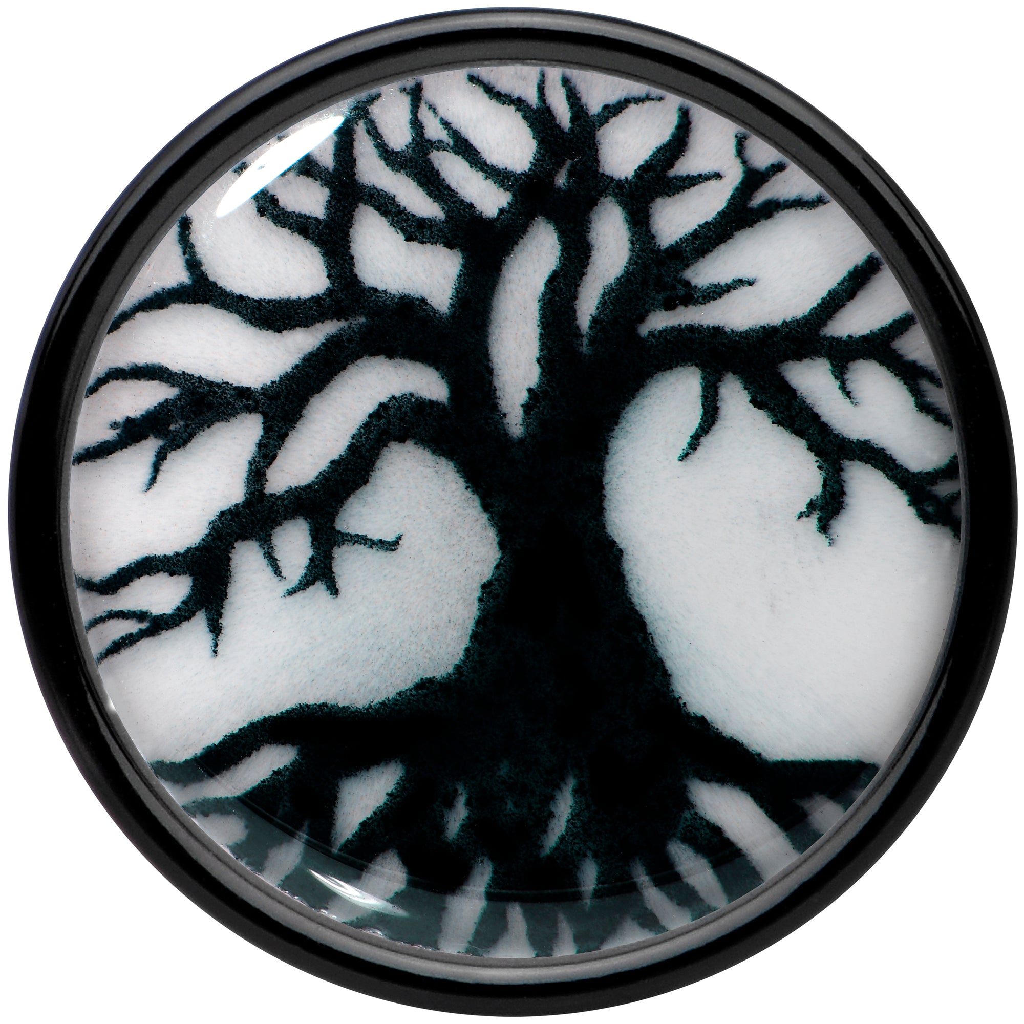 Black Acrylic Tree Of Life Glow in the Dark Double Flare Plug Set