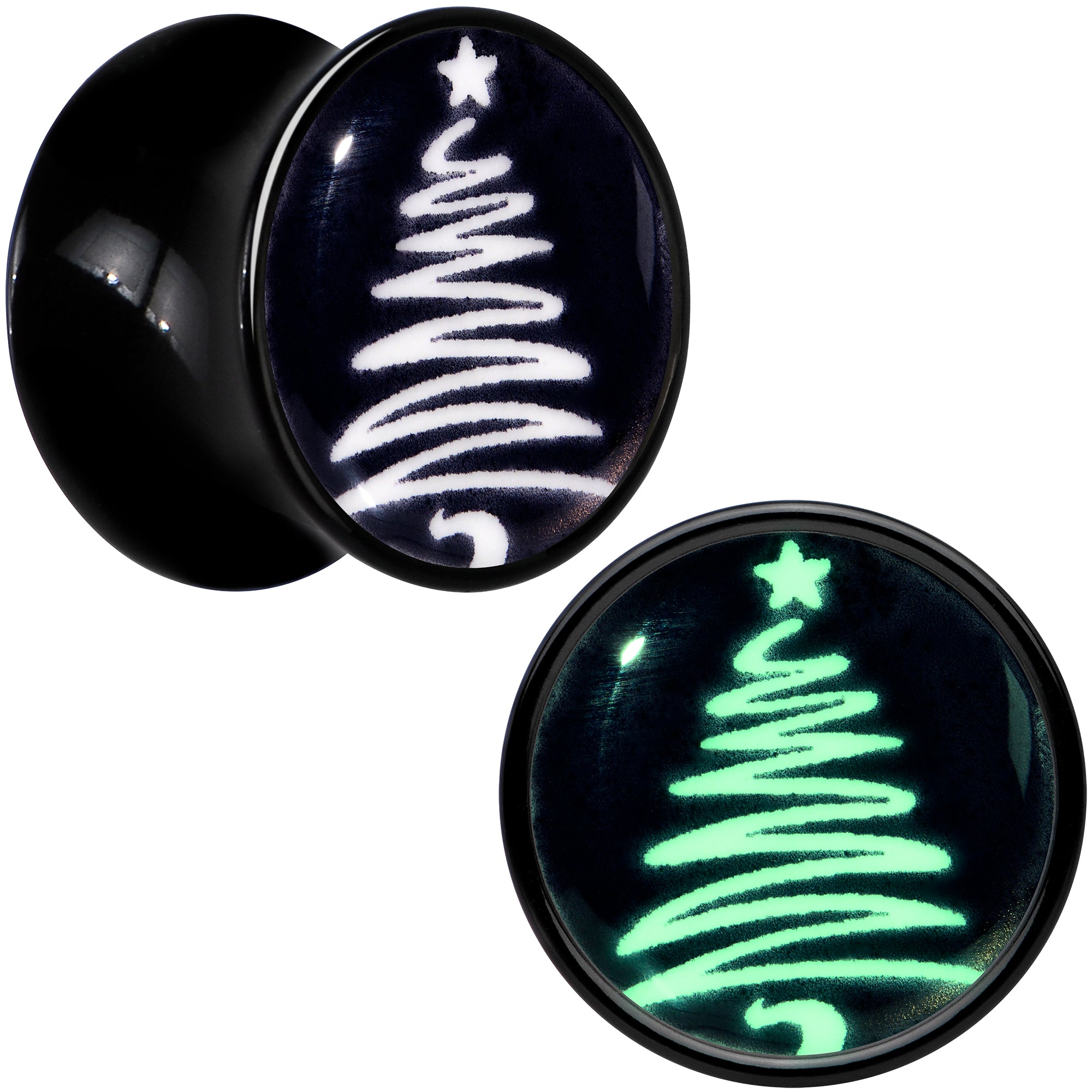 Glow in the Dark Holiday Christmas Tree Acrylic Saddle Plug Set