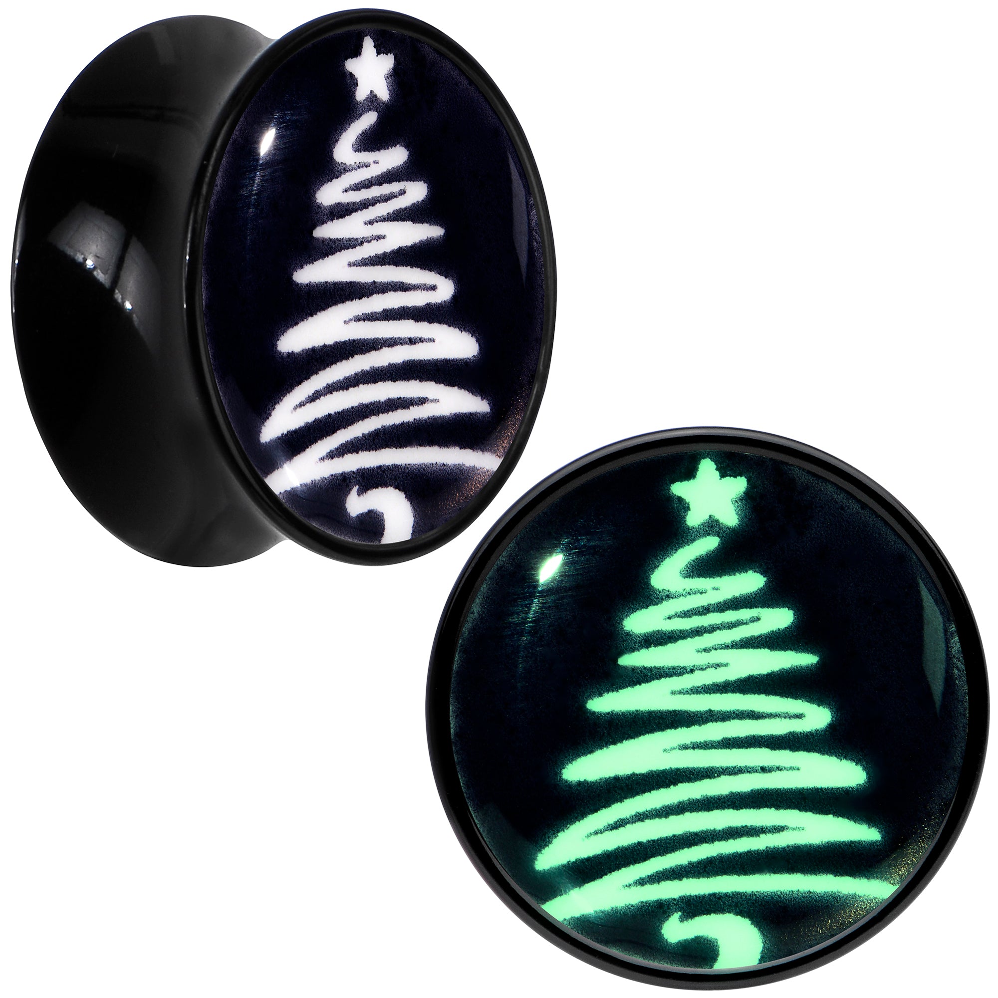 Glow in the Dark Holiday Christmas Tree Acrylic Saddle Plug Set