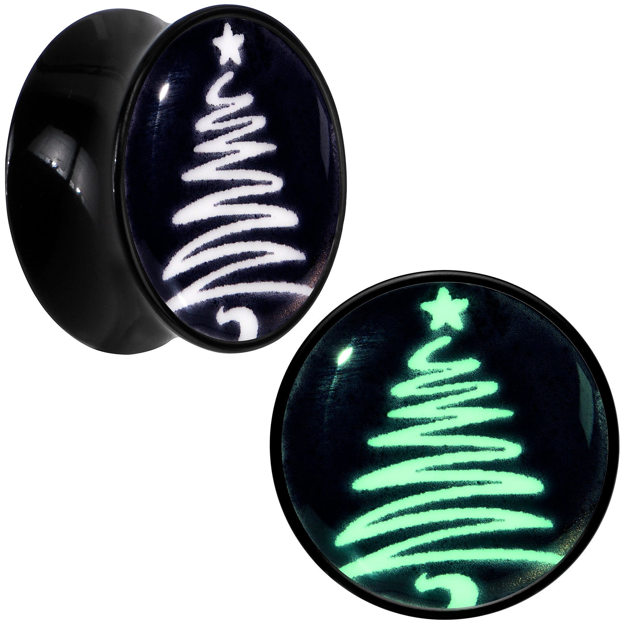 Glow in the Dark Holiday Christmas Tree Acrylic Saddle Plug Set