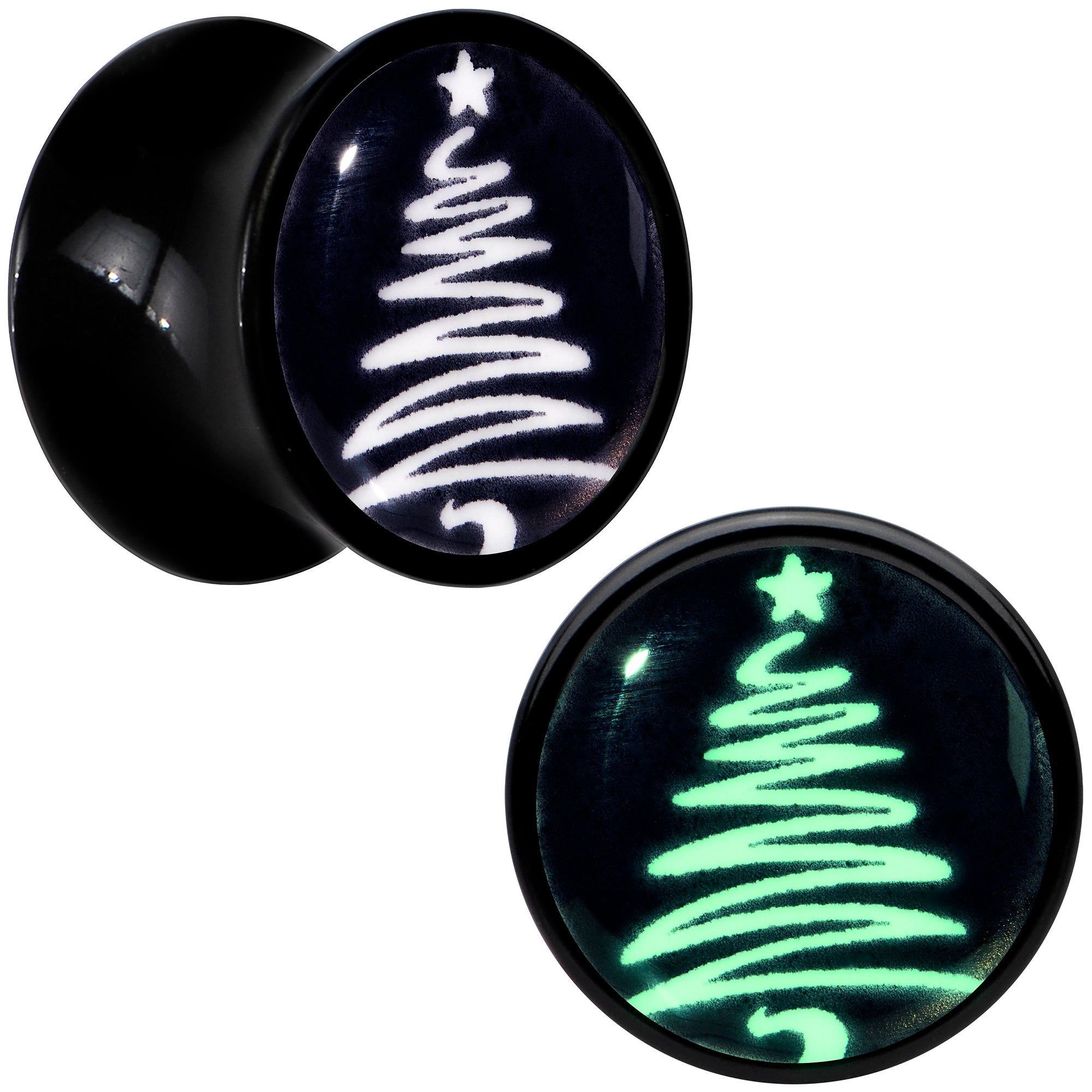 Glow in the Dark Holiday Christmas Tree Acrylic Saddle Plug Set