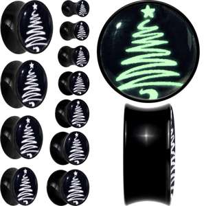 Glow in the Dark Holiday Christmas Tree Acrylic Saddle Plug Set