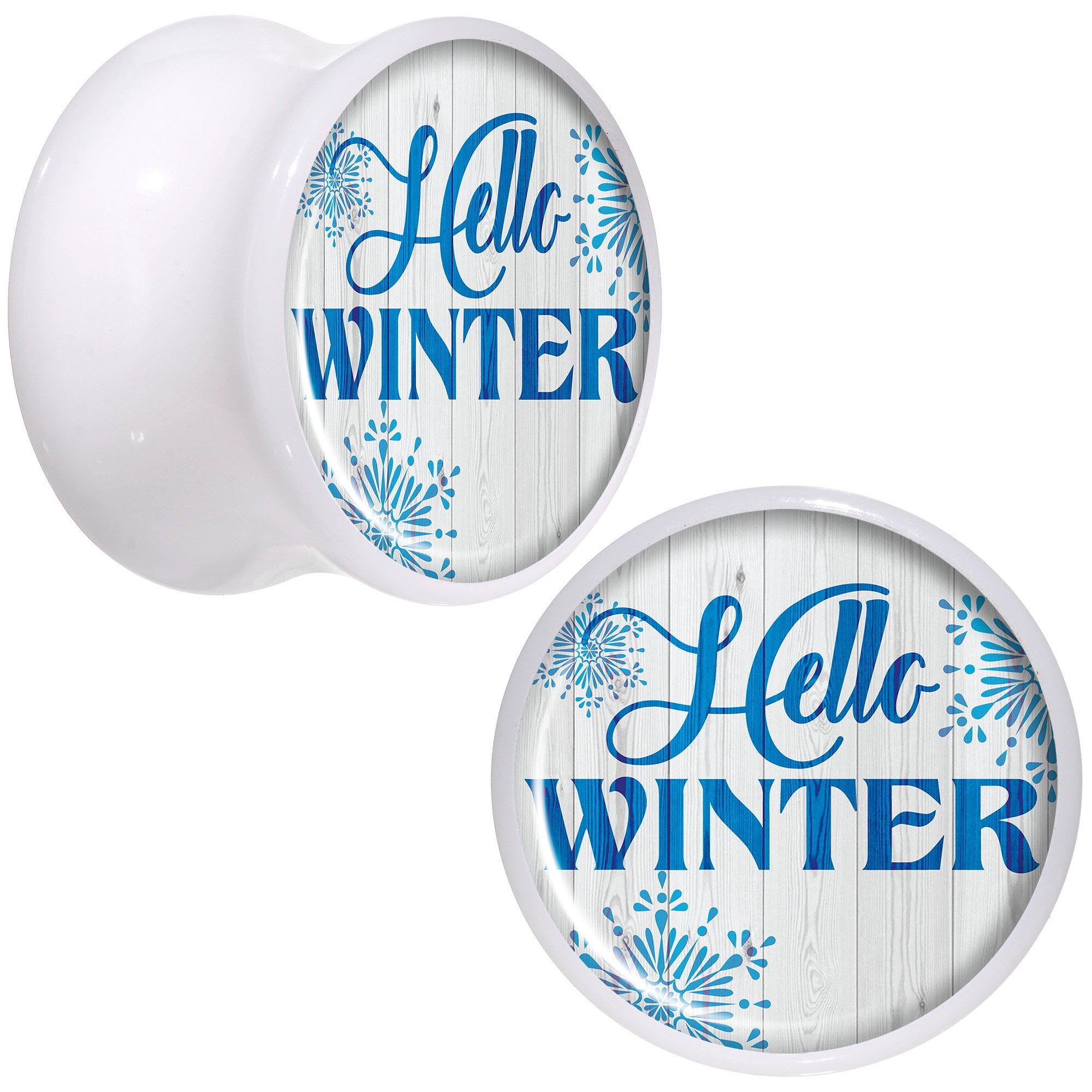 Hello Winter Snowflake White Acrylic Saddle Plug Set Sizes 5mm to 20mm