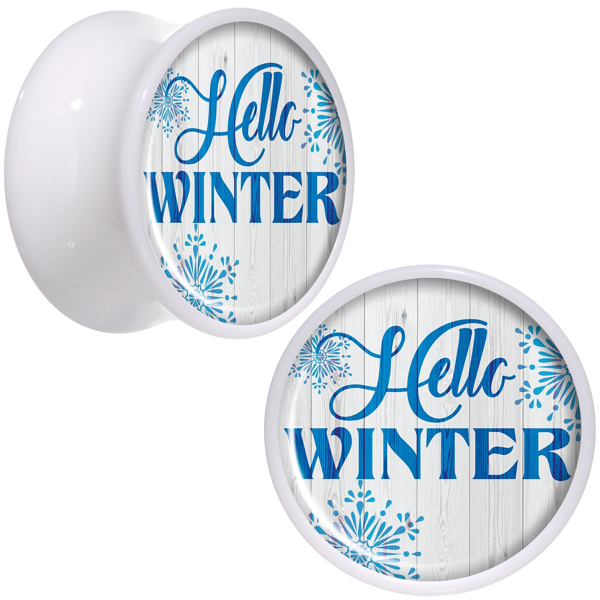 Hello Winter Snowflake White Acrylic Saddle Plug Set Sizes 5mm to 20mm