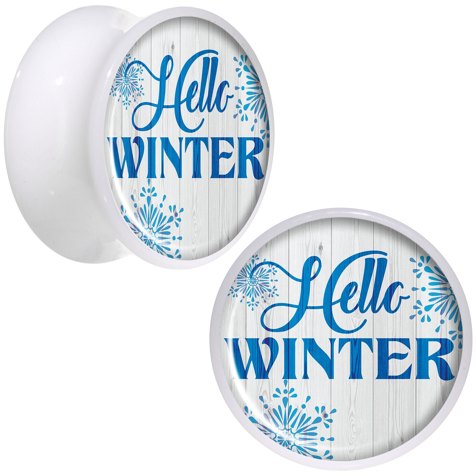 Hello Winter Snowflake White Acrylic Saddle Plug Set Sizes 5mm to 20mm