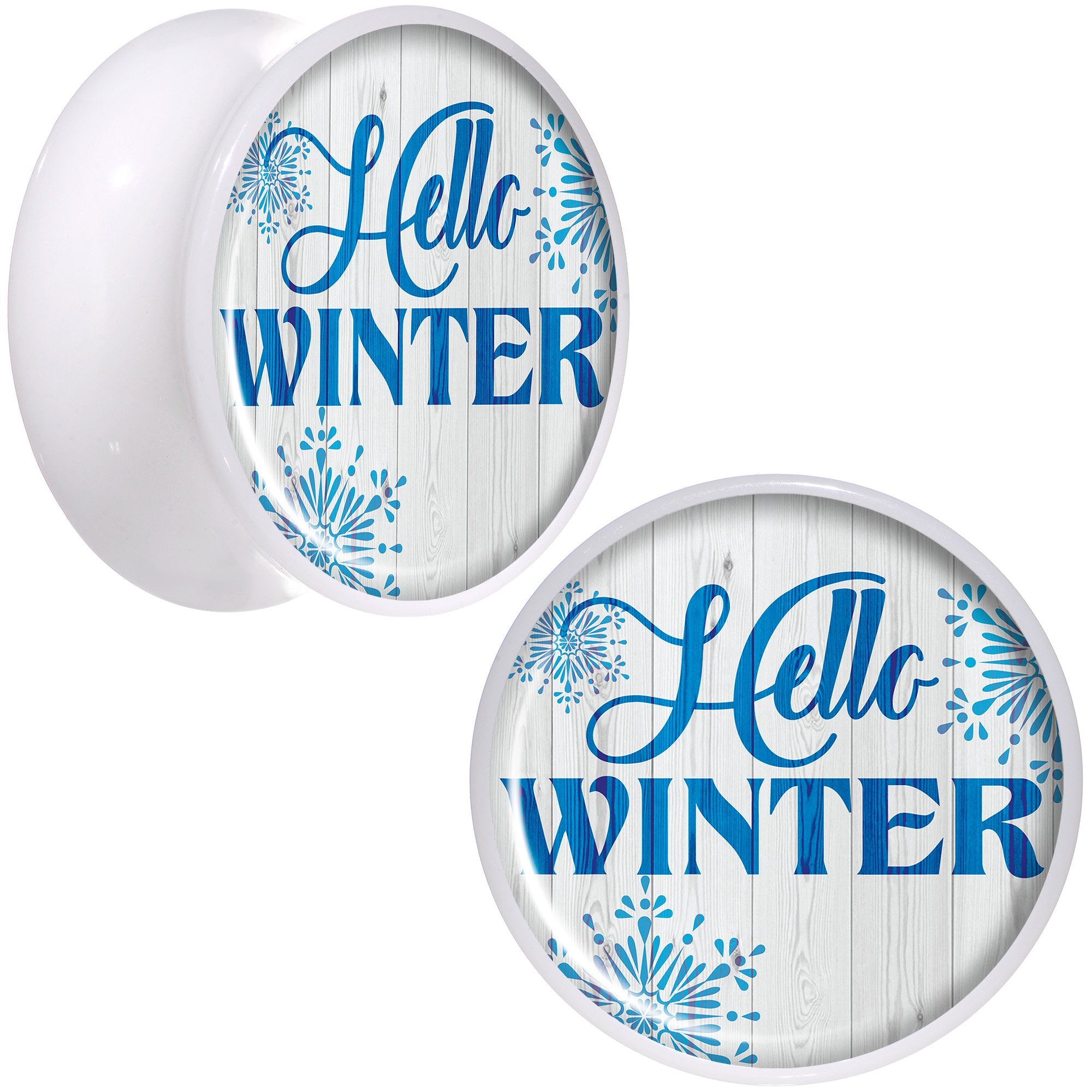 Hello Winter Snowflake White Acrylic Saddle Plug Set Sizes 5mm to 20mm