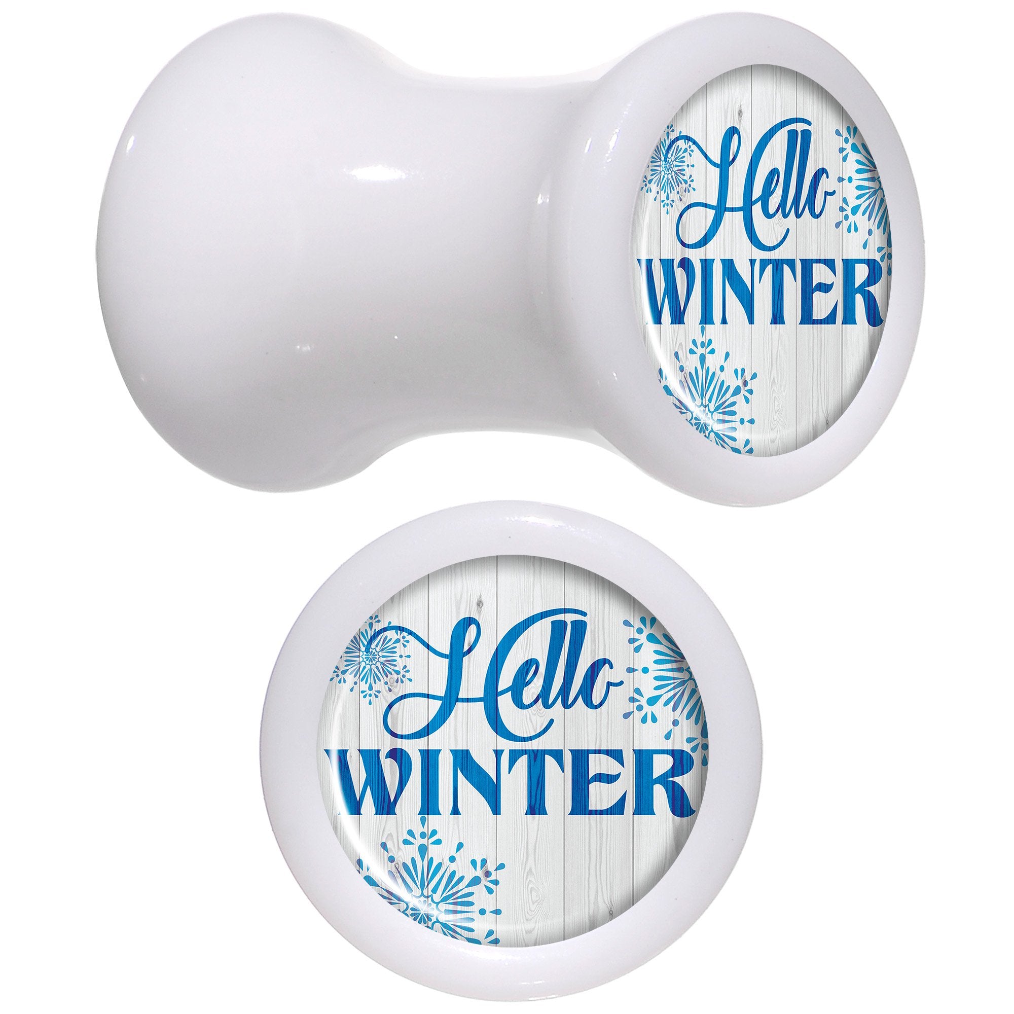 Hello Winter Snowflake White Acrylic Saddle Plug Set Sizes 5mm to 20mm