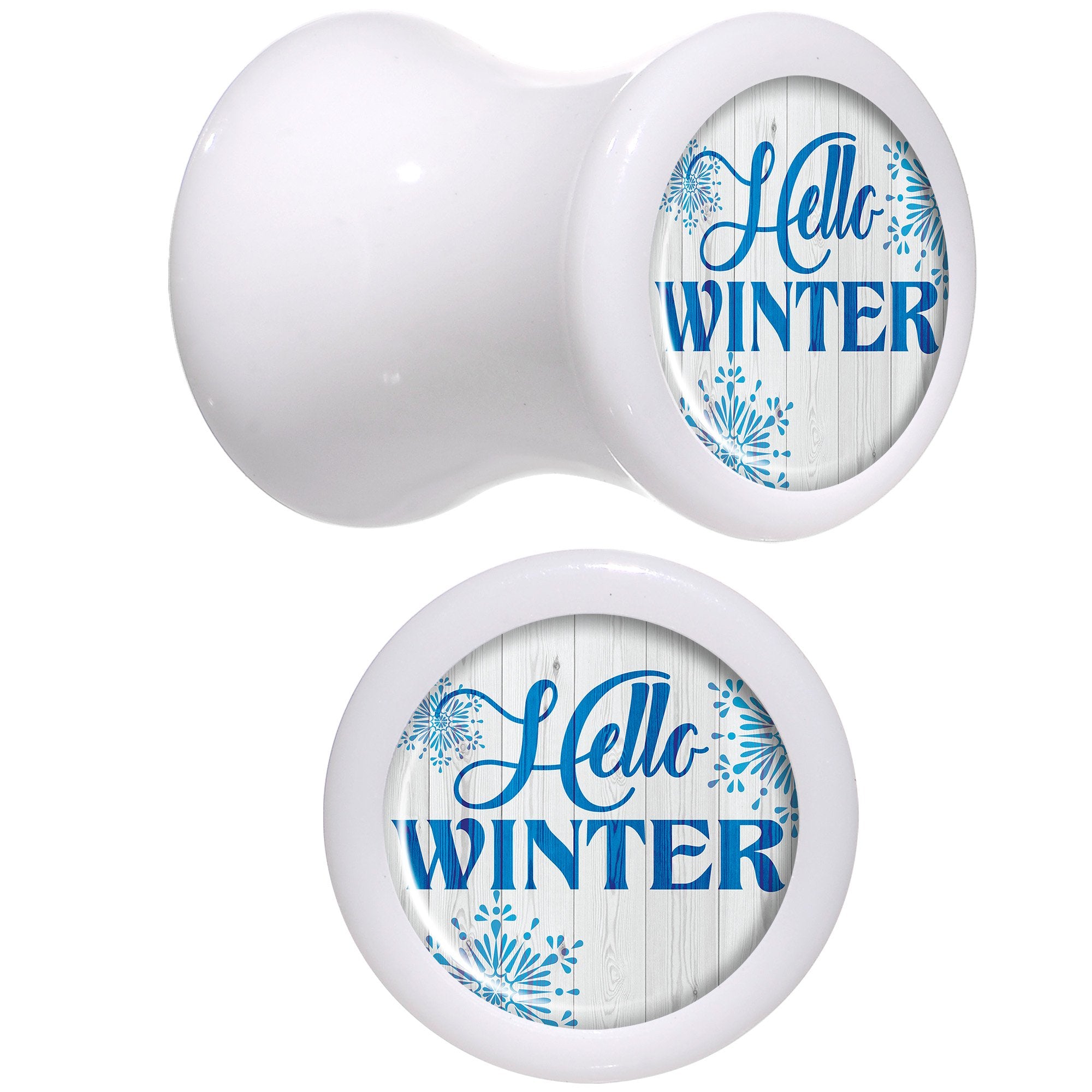 Hello Winter Snowflake White Acrylic Saddle Plug Set Sizes 5mm to 20mm