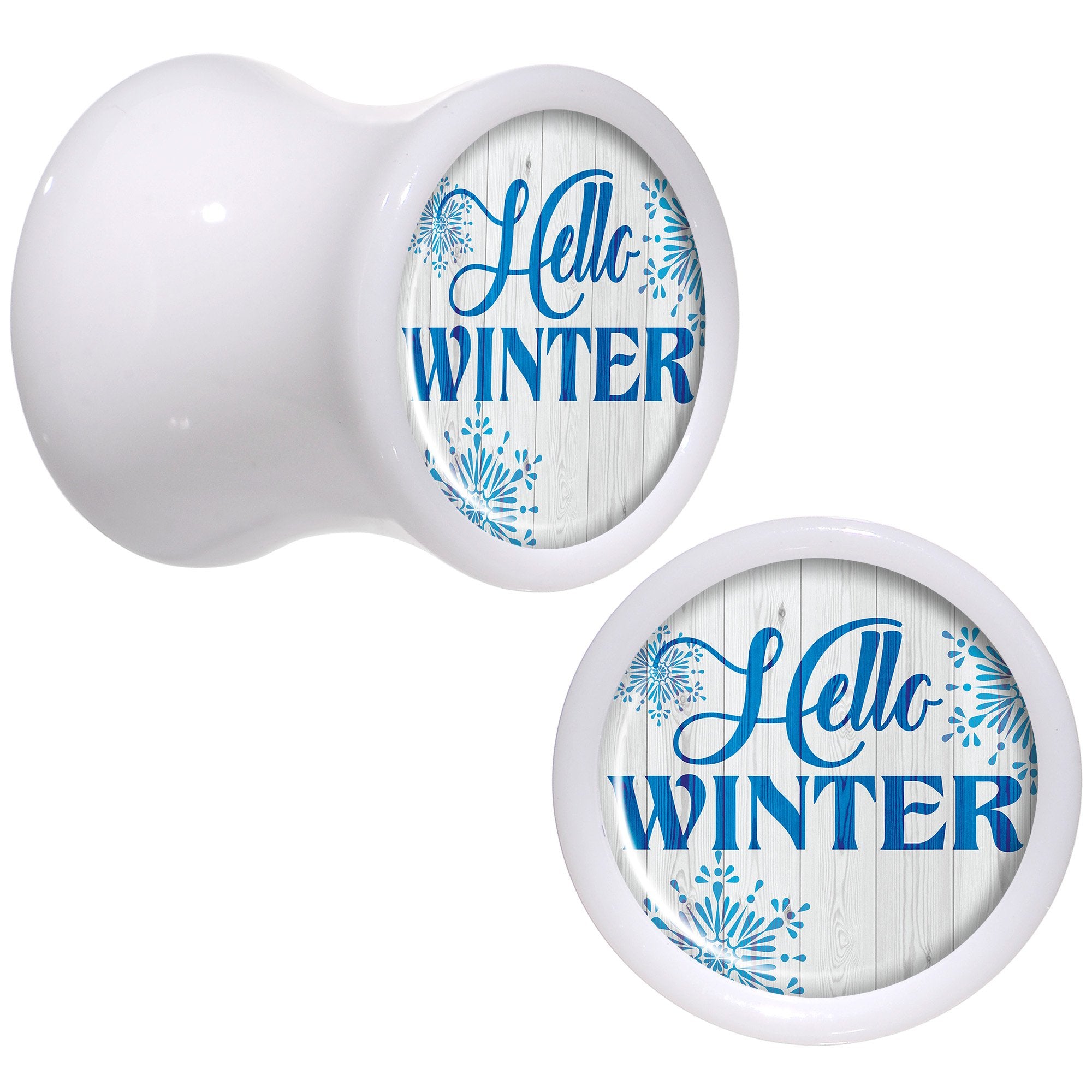 Hello Winter Snowflake White Acrylic Saddle Plug Set Sizes 5mm to 20mm