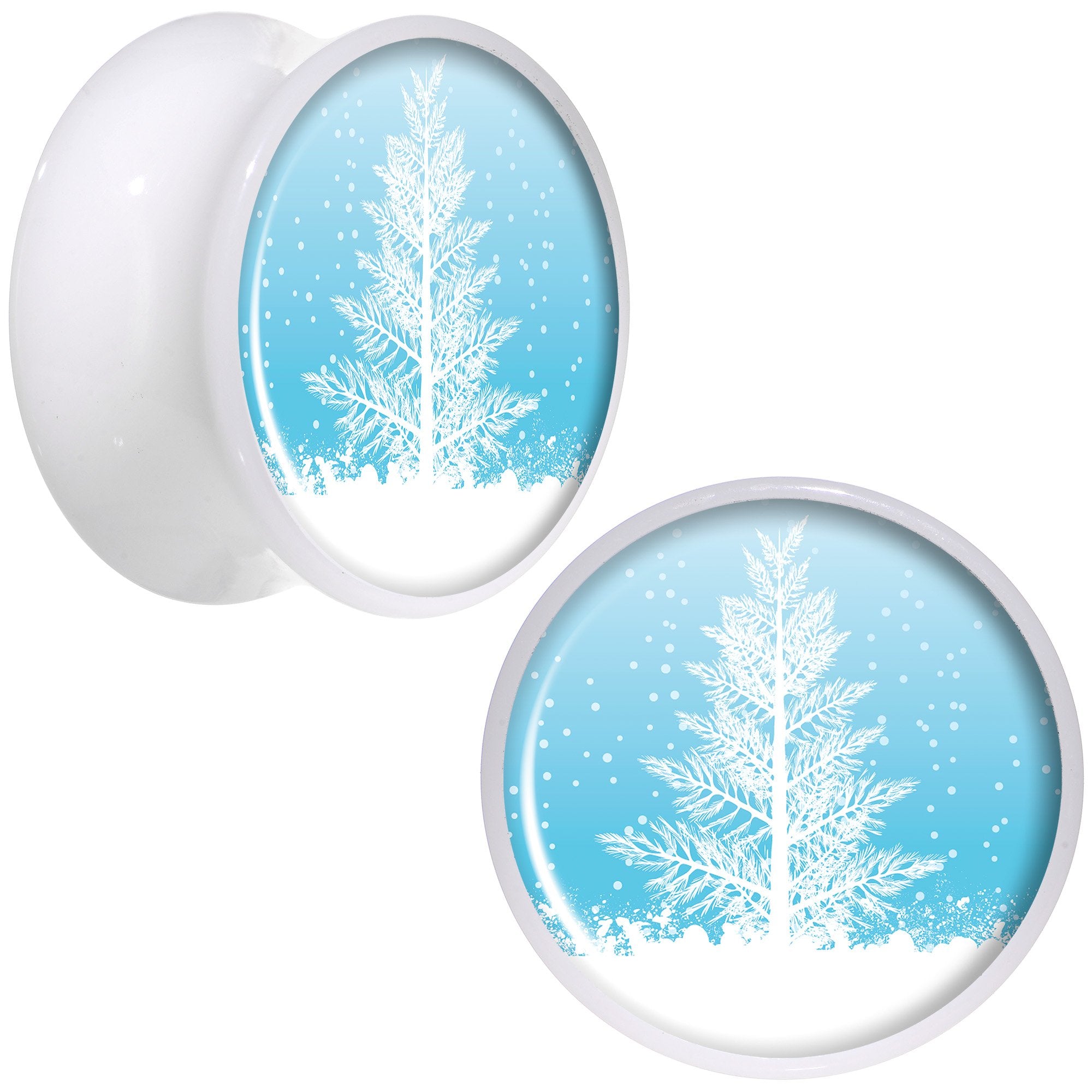 Winter Snow Covered Tree White Acrylic Saddle Plug Set Sizes 5mm to 20mm