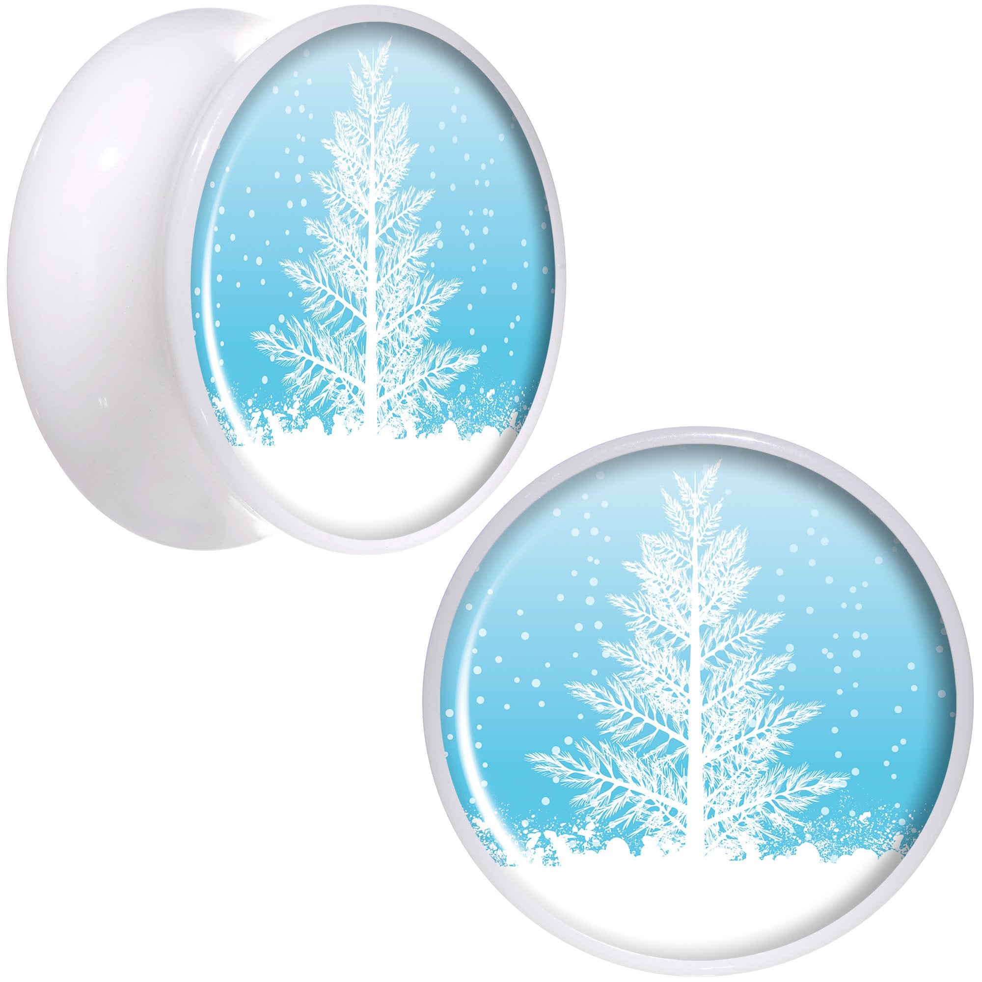 Winter Snow Covered Tree White Acrylic Saddle Plug Set Sizes 5mm to 20mm